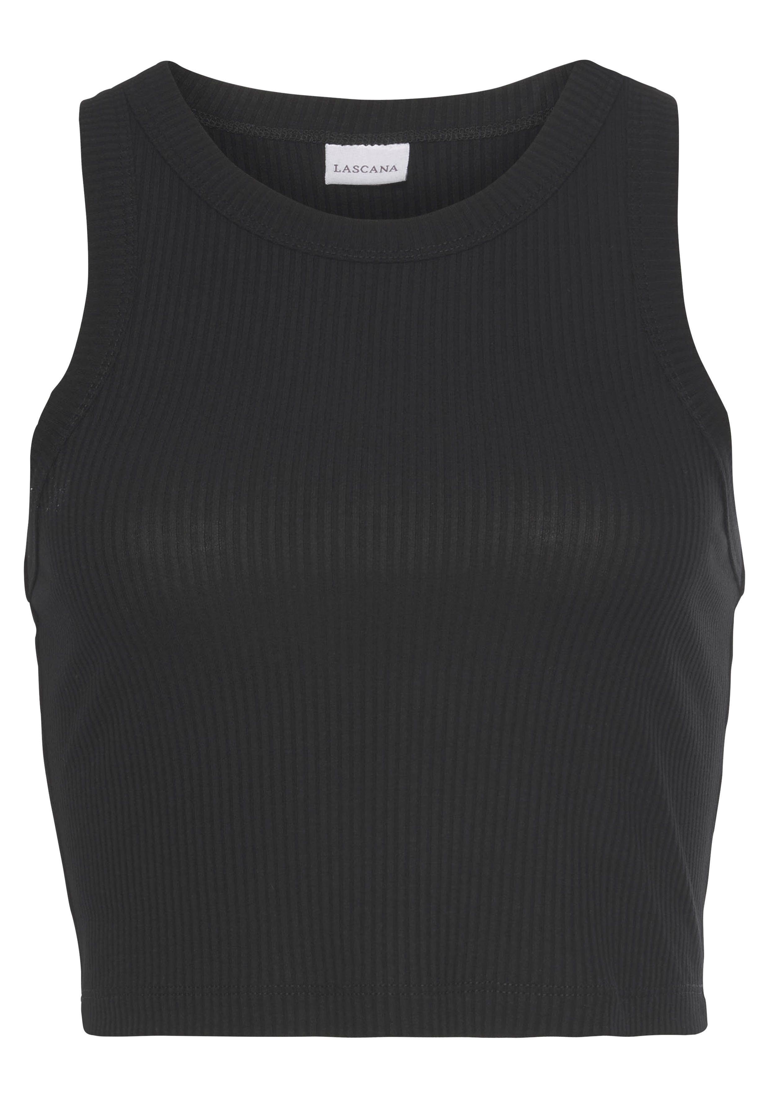 LASCANA Crop-Top aus weicher Rippware (2er-Pack) kurzes Tanktop, sommerliche Basic Tops, figurbetontes Ripptop – Bild 4 von 5