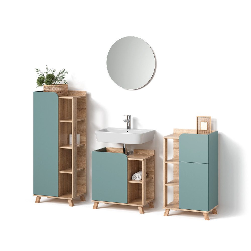 Livinity® Badmöbel-Set Marano, Blau-Grau/Sonoma, 4 Teile