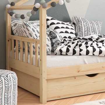 VitaliSpa® Kinderbett Hausbett Kinderhaus 90x200cm DESIGN Natur Schublade
