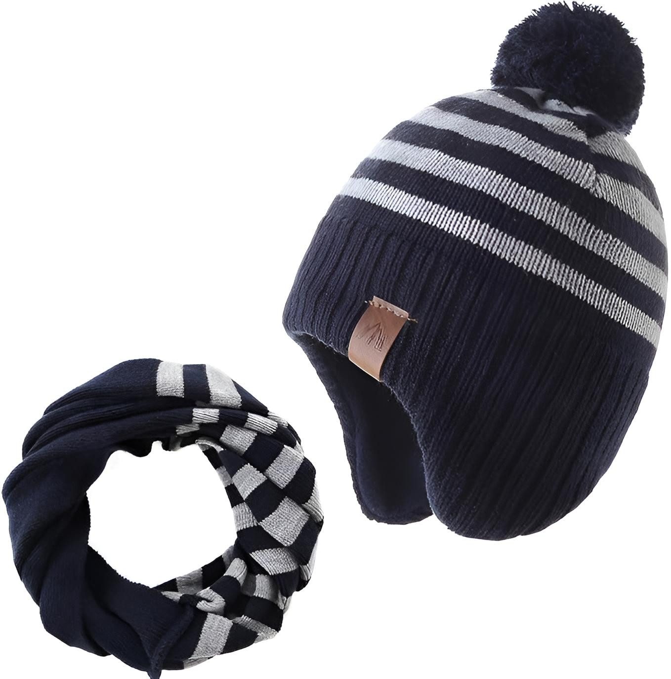 Diyarts Fleecemütze (2-St) Strick, warmes Futter, Bommel, Ohrenschutz, Farbenvielfalt