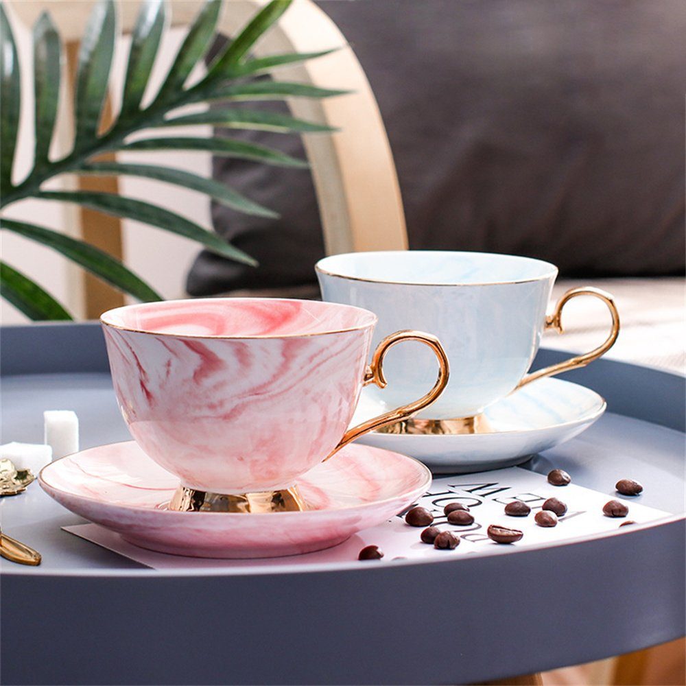 Set und Elegantes Untertassen Teetasse blau (1-tlg), Ceramic Keramik-Kaffeebecher-Geschenkset, mit Teetasse Kaffeeservice Löffel, Dekorative Set