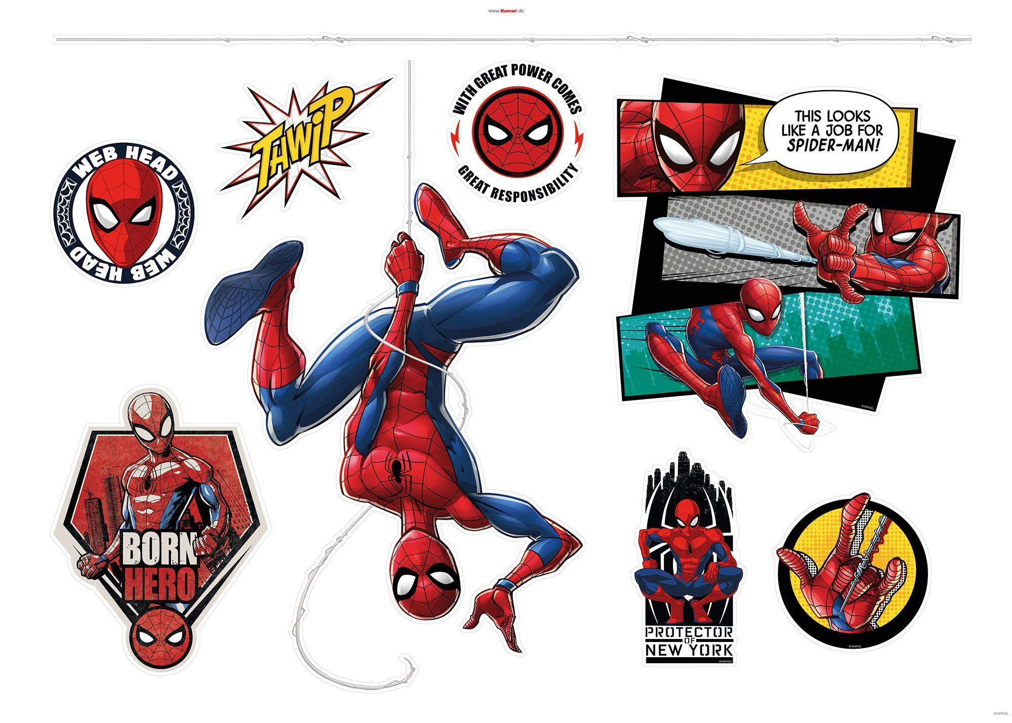 Komar Wandtattoo Spider-Man Web Head (8 St), 100x70 cm (Breite x Höhe), selbstklebendes Wandtattoo | Kinderzimmer-Wandtattoos