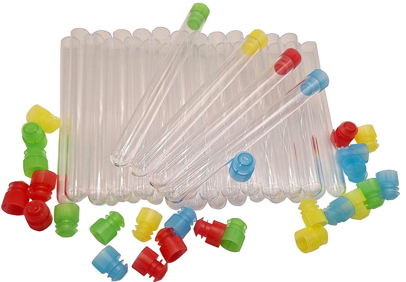 myExperimentSet Experimentierkasten Reagenzgläser aus Kunststoff mit Stopfen, bunt, (30-tlg)