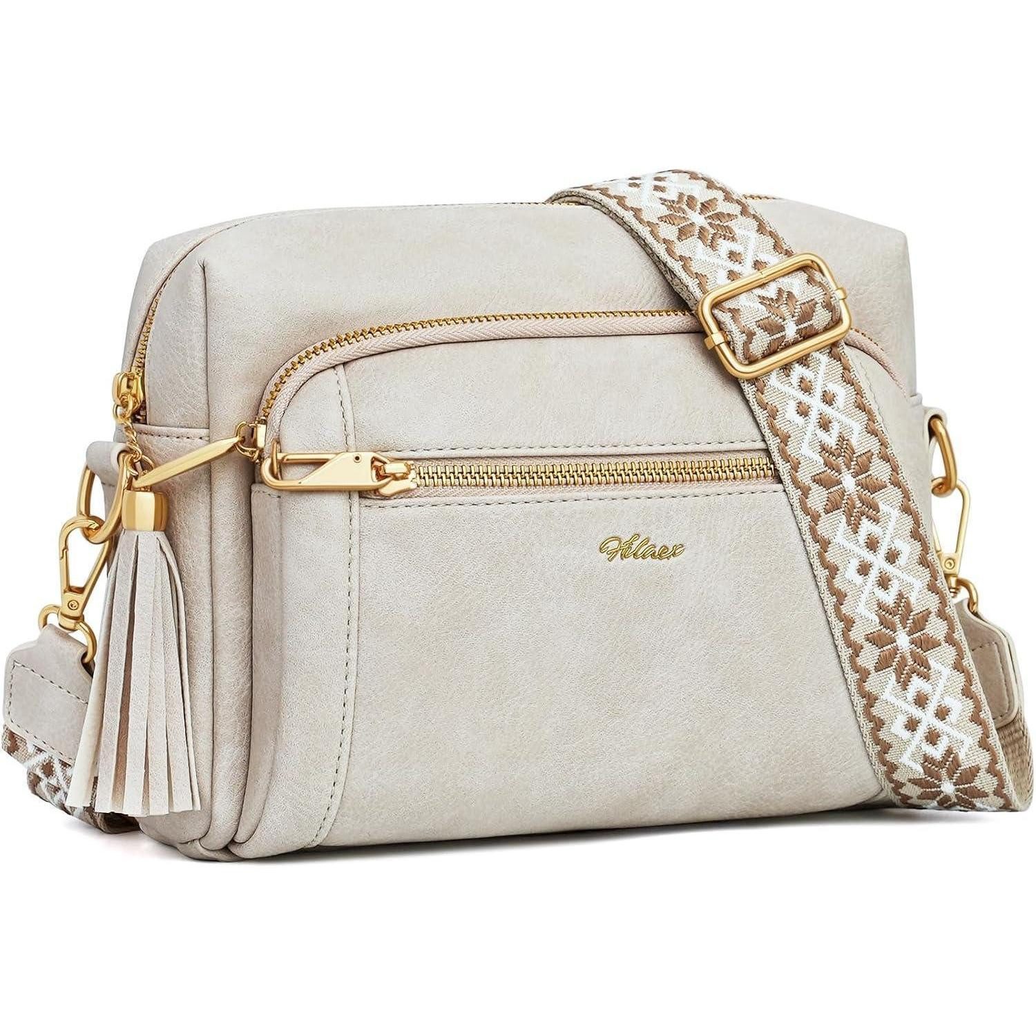 LuxusKollektion Umhängetasche Umhängetasche Damen Anti Diebstahl 4 Fächer Abnehmbar Gurt Beige