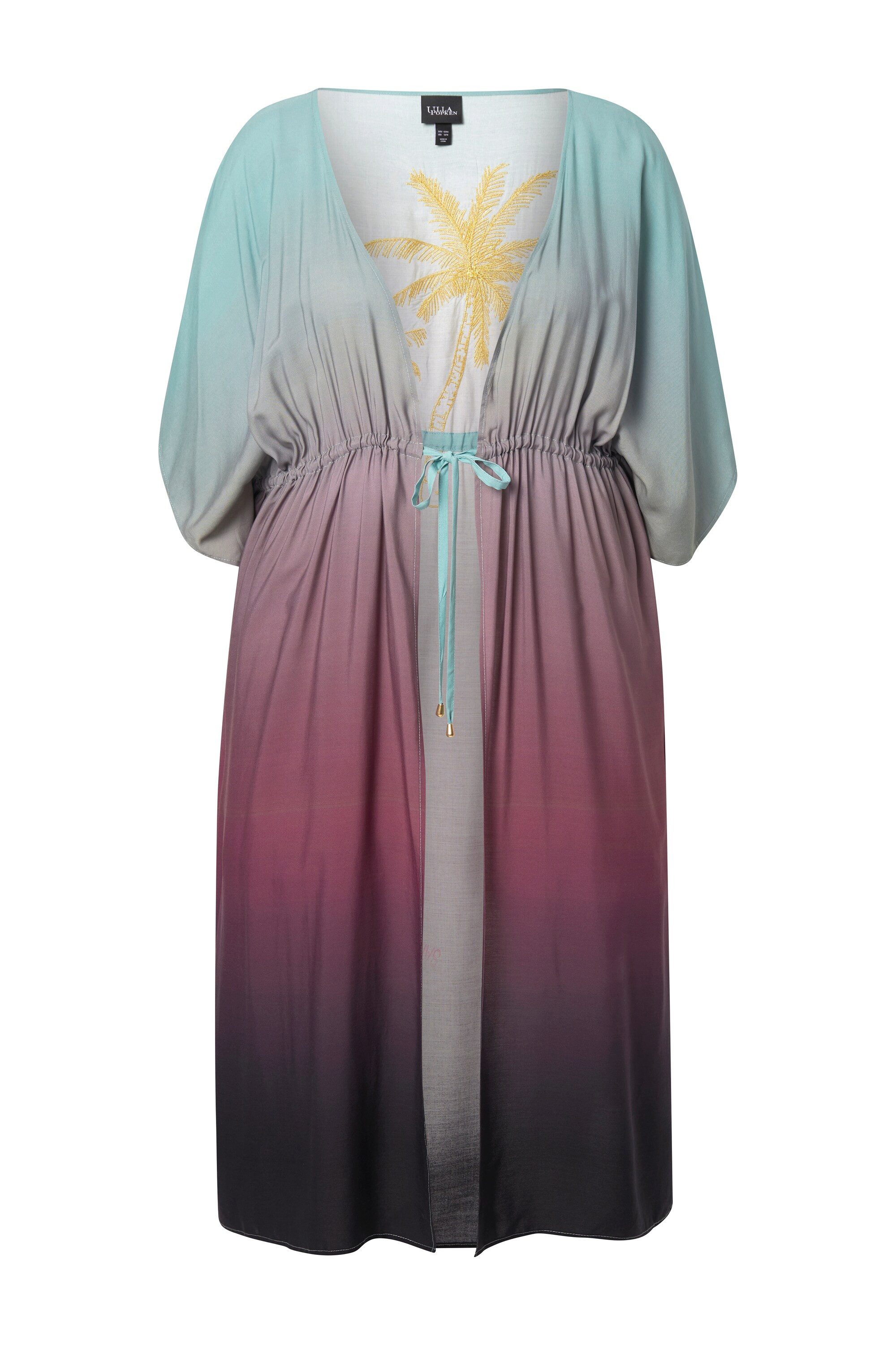 Ulla Popken Strandkleid Kaftan Farbverlauf Palmen V-Ausschnitt Halbarm günstig online kaufen