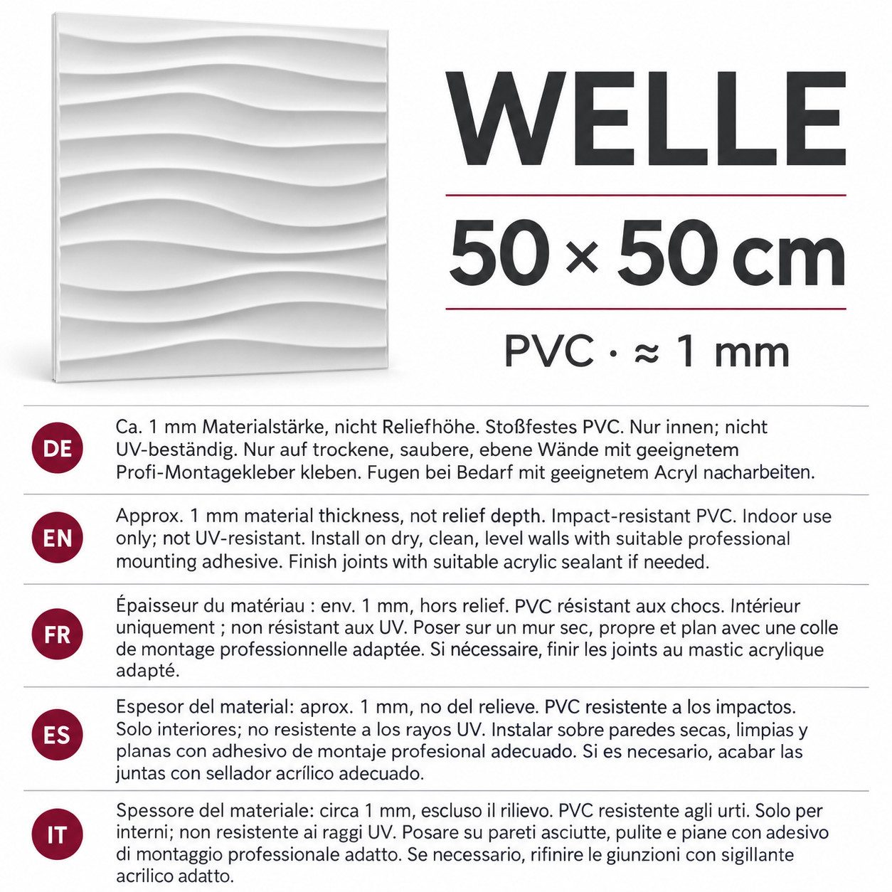 IKHEMalarka 3D Wandpaneel 3D Paneele PVC Kunststoffpaneele, BxL: 50,00x50,00 cm, 0,25 qm, (1 Stück, 3D Wandpaneele Deckenpaneele) hochwertige & harte PVC 3D Pla – Bild 5 von 5