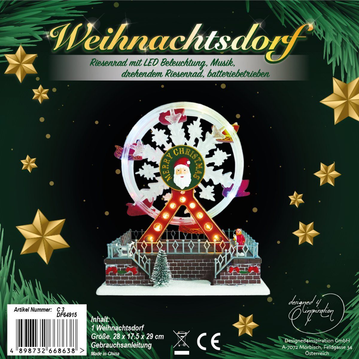 und mit Riesenrad Weihnachtsdorf Weihnachtsdorf Dreh-Riesenrad Beleuchtung,Musik LED e4fun