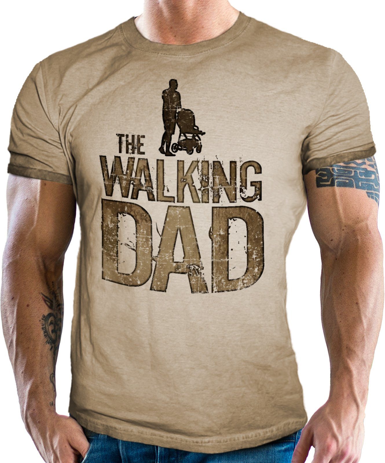 LOBO NEGRO® T-Shirt als Geschenk The Look - Used für Vintage Dad im Retro Walking Väter