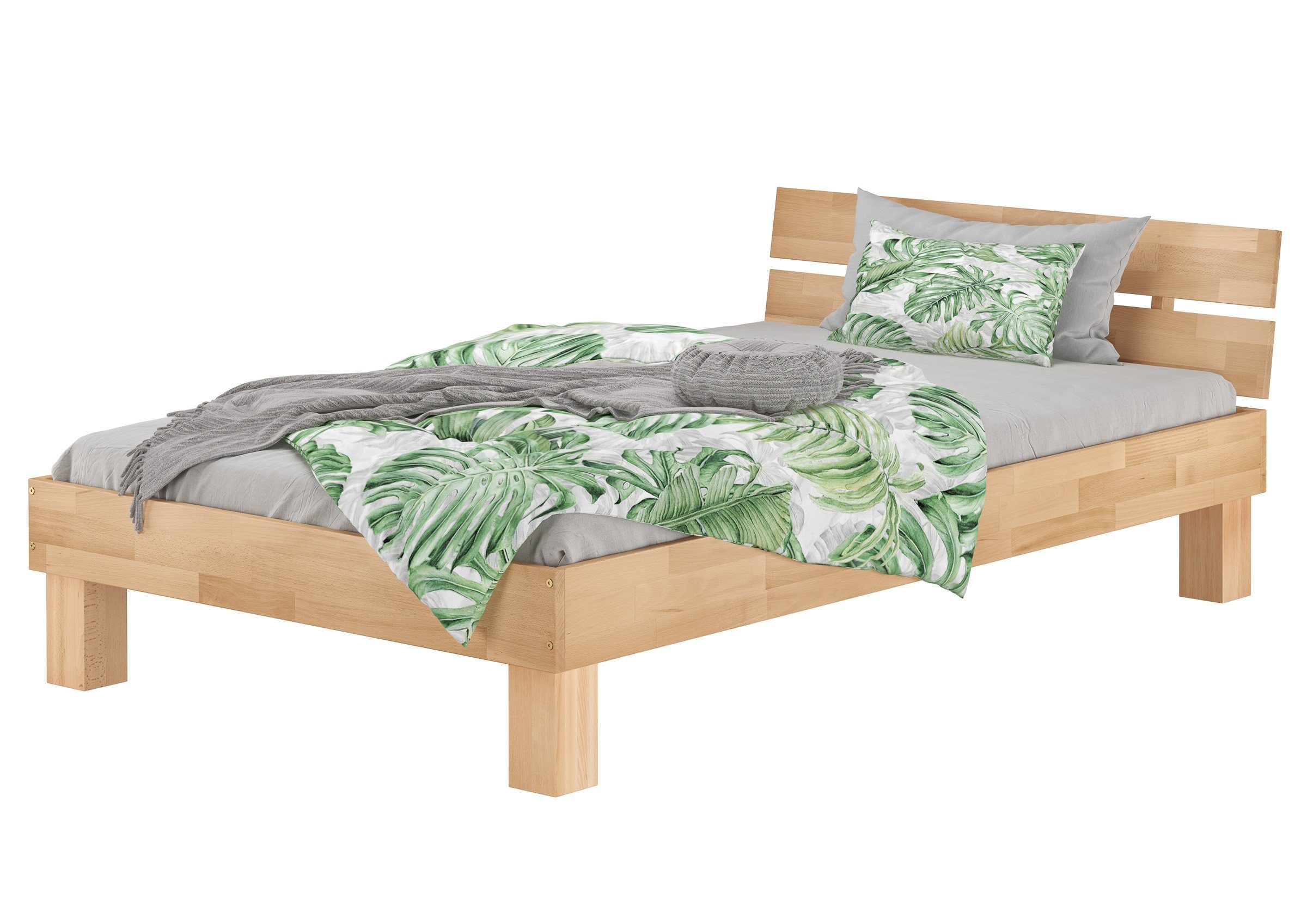 ERST-HOLZ Bett Breiteres Einzelbett Gästebett Buche Massiv Überlänge 120 x 220 cm, Buchegeölt