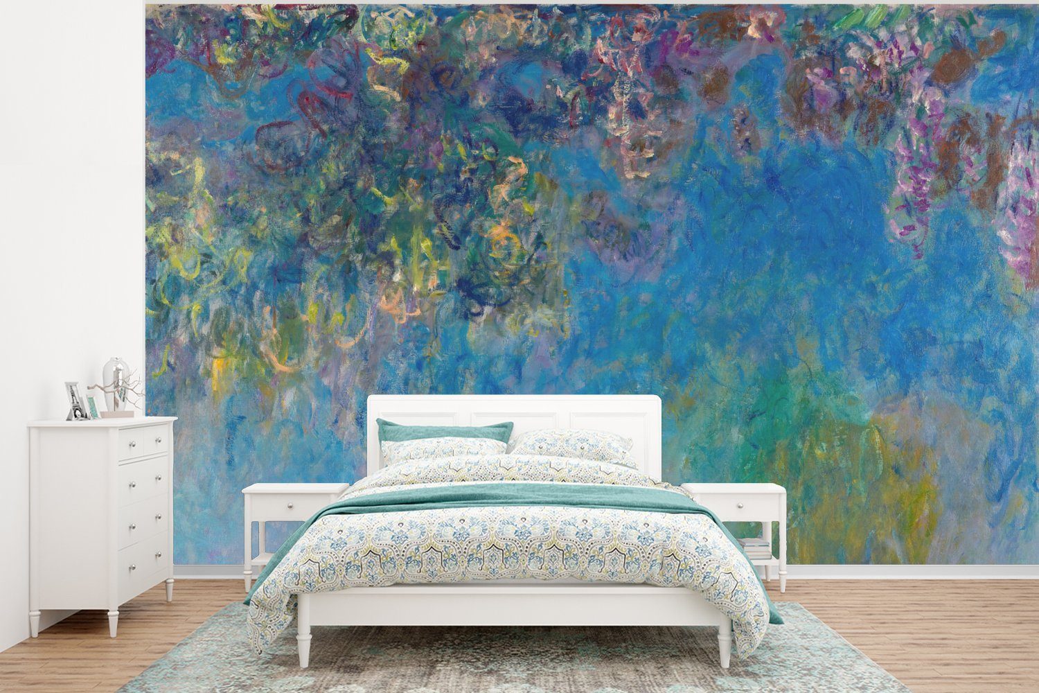 MuchoWow Fototapete Glyzinie - Gemälde von Claude Monet, Matt, bedruckt, (6 St), Wallpaper für Wohnzimmer, Schlafzimmer, Kinderzimmer, Vinyl Tapete