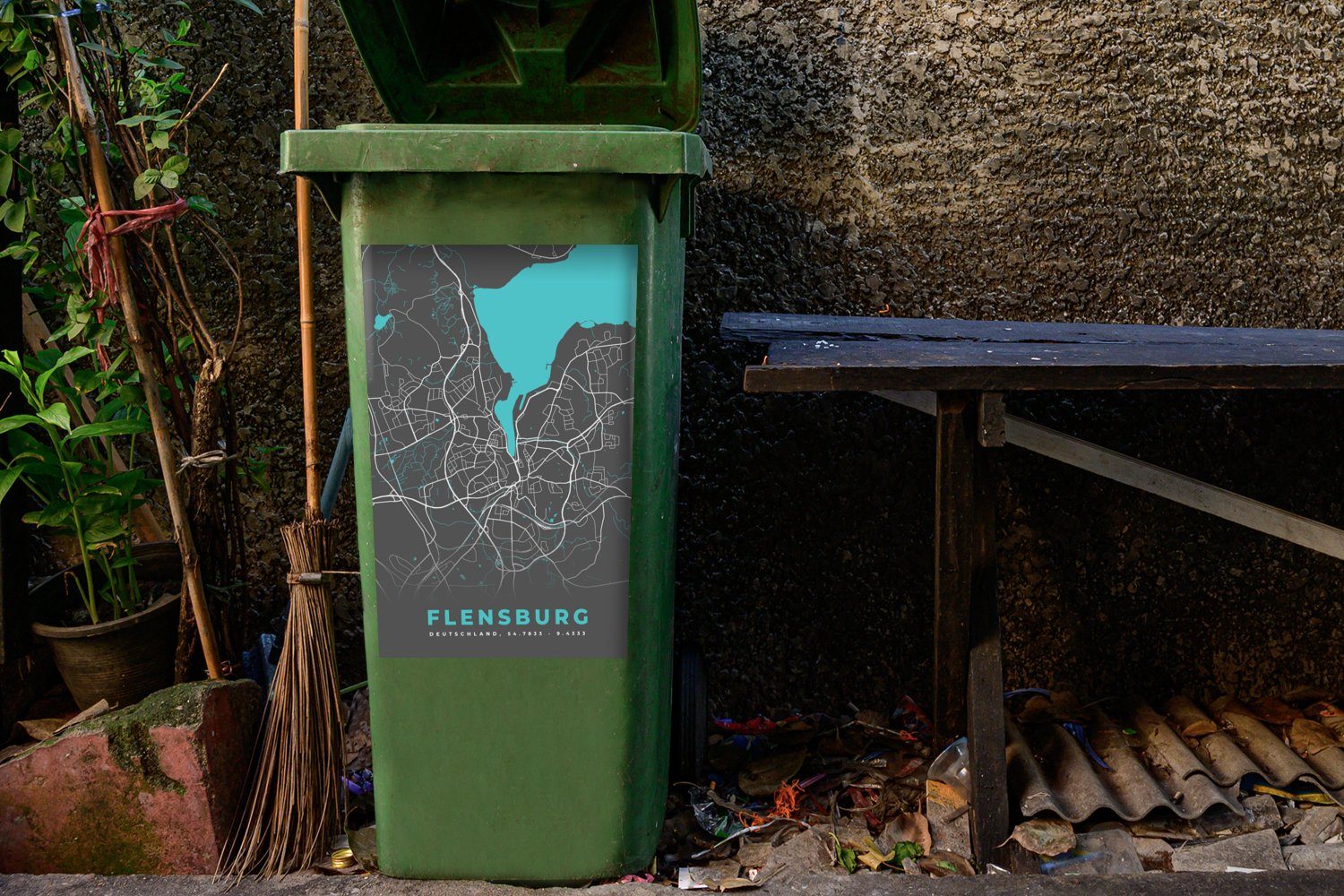 MuchoWow Wandsticker Stadtplan - Karte St), Mülleimer-aufkleber, - Sticker, Deutschland - - Karte Abfalbehälter (1 - Mülltonne, Blau Flensburg Container