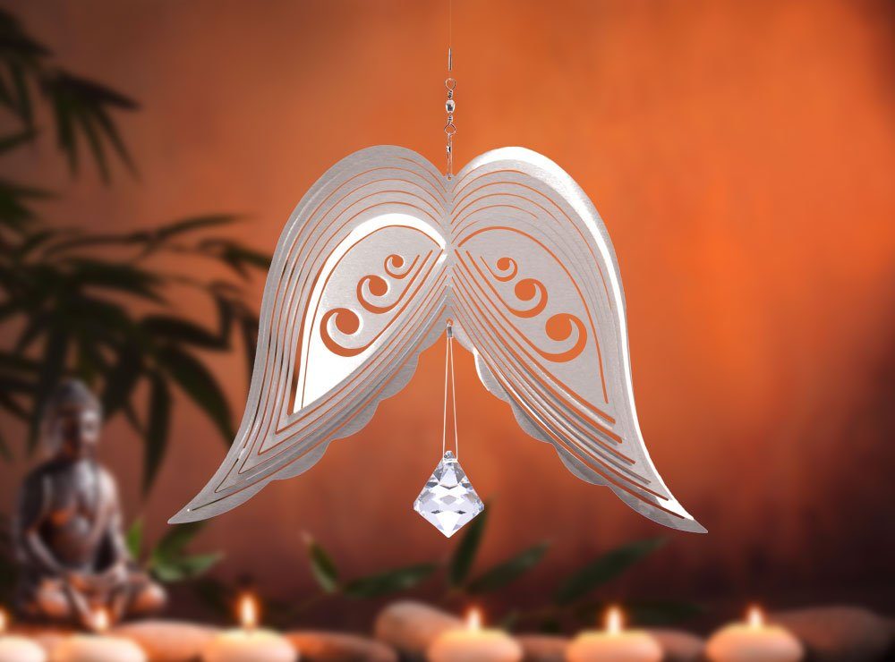 ILLUMINO Windspiel Kristalldiamant 30mm mit Engelsflügel Windspiel Angelo-Aria Edelstahl