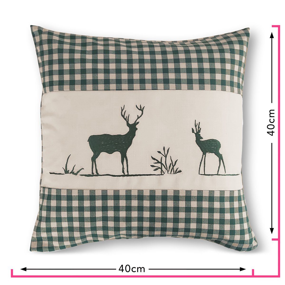 wometo Kissenbezug Landhaus Karo mit Stickerei Herz oder Hirsch, 40x40 cm, günstig online kaufen
