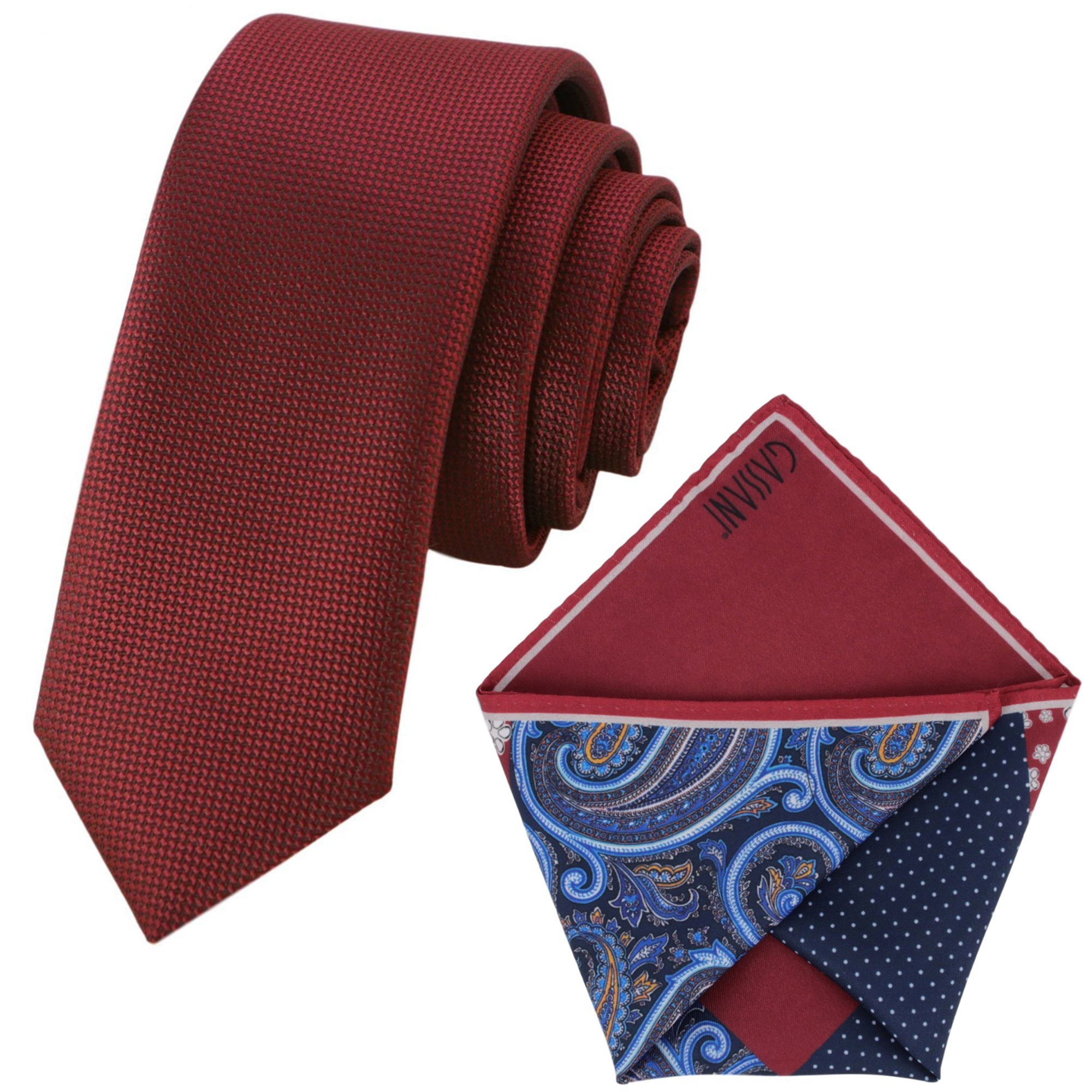 GASSANI Krawatte Herren-Krawatte Rips Fine Karo, z. Anzug Schmal Slim, Uni Seide Touch (Set, 2-St., 2, Schlips, Einstecktuch, Bunt, Kariert, Geblümt, Paisley, Getupft, Gepunktet) Blumen Blüten Punkte Dots Pünktchen Tupfen Tropfen Rauten, Seide Touch