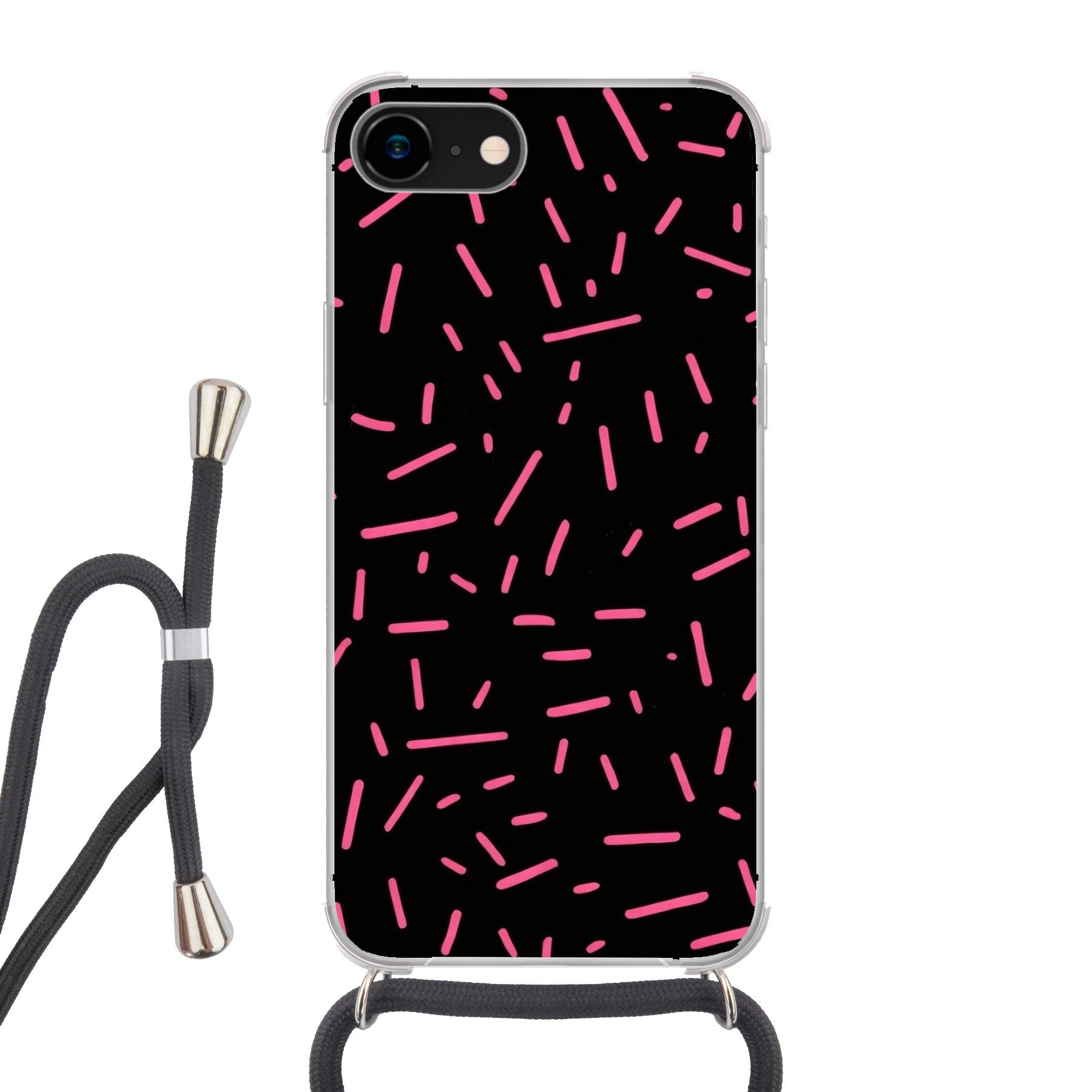 MuchoWow Handyhülle für Apple iPhone 7 Spiele - Streifen - Rosa - Abstrakt, Tragbare Handyhüllen mit Kette zum umhängen, Handykette Handyband