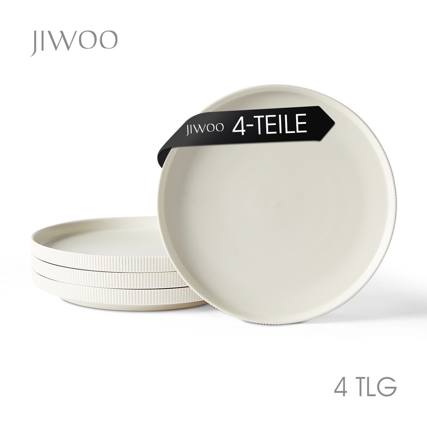 JIWOO Teller 4er Ø27,7cm, Speiseteller Steakteller Dessertteller Brotteller Plate, (4 St), Keramik Hochwertiges Tellerset Weiß Mikrowellen spülmaschinenfest