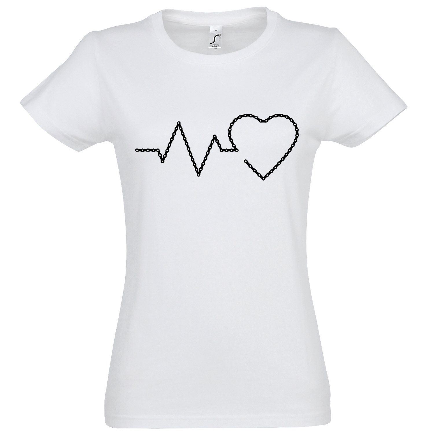 Youth Designz T-Shirt Heartbeat Fahrradkette Damen Shirt mit trendigem Frontprint Weiß
