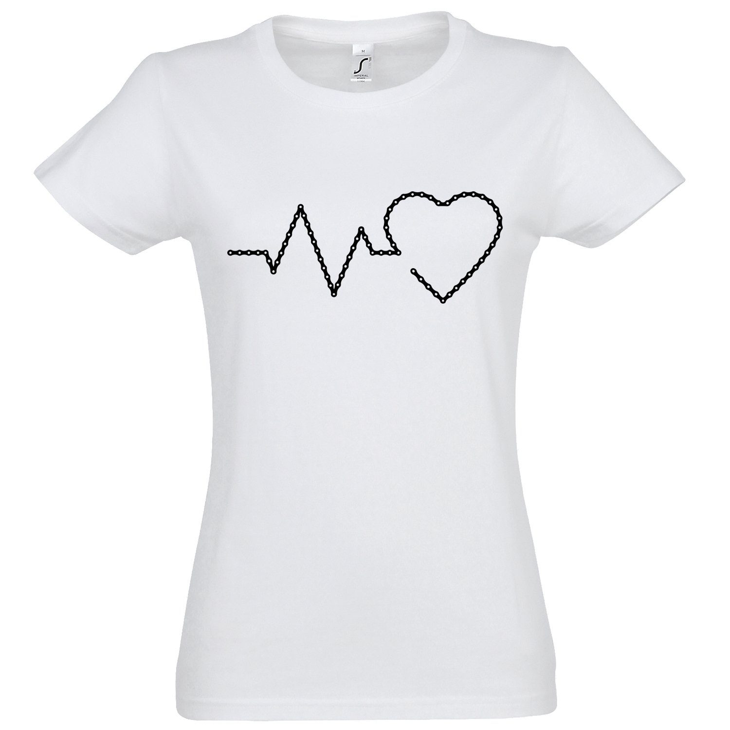 Youth Designz T-Shirt Shirt Heartbeat Frontprint Damen mit Fahrradkette Weiß trendigem