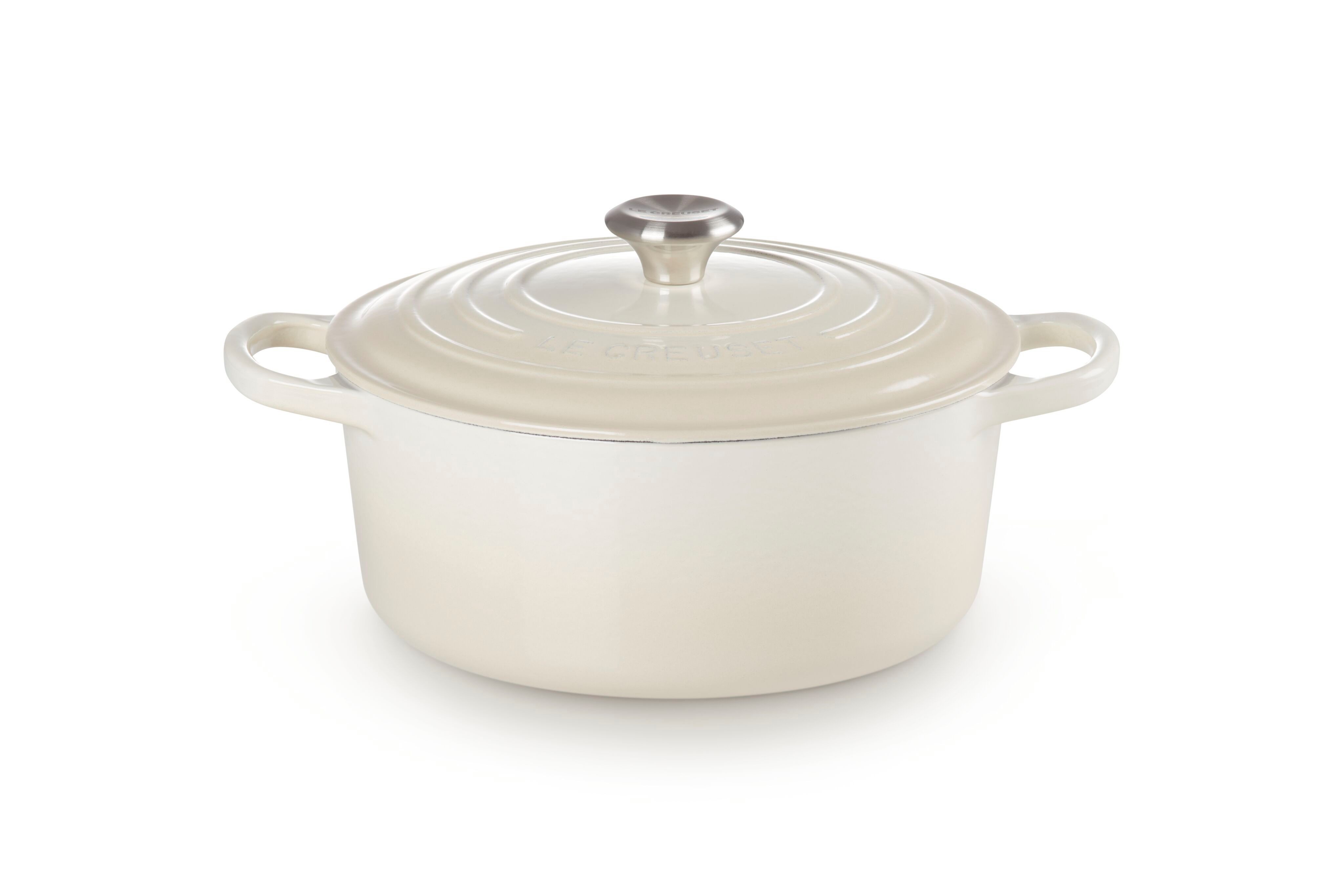 LE CREUSET Bräter Signature Gusseisen-Bräter, Gusseisen, Rund, Ø 26 cm, 4,2 l, 5,14 kg, Meringue, 21177267164430