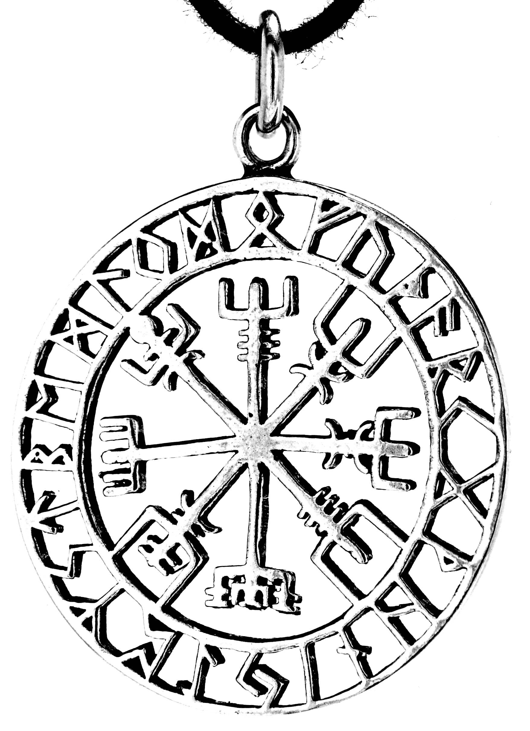 Kiss of Leather Kettenanhänger Wikingerkompass Anhänger Silber Wikinger Kompass Vegvisir Runen Weg
