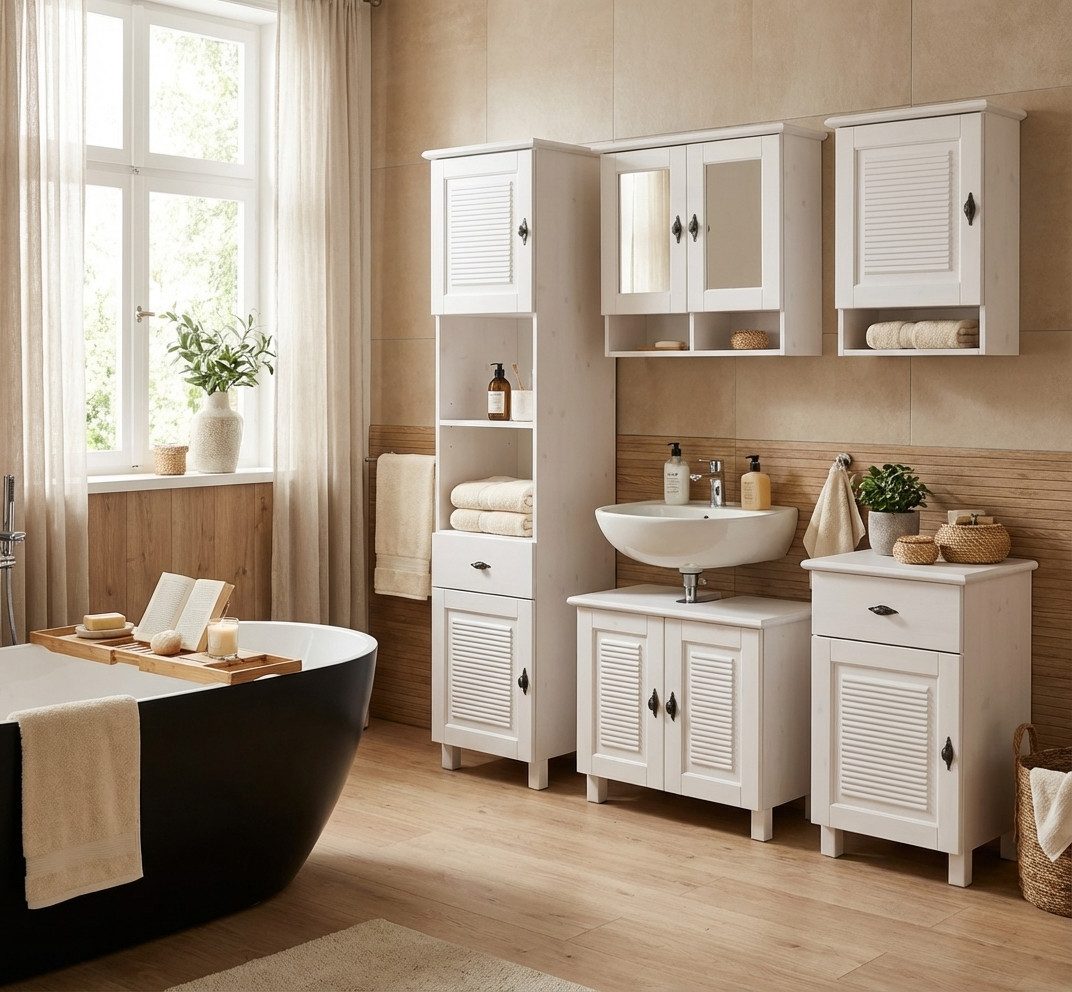 OTTO home Hochschrank Rauna aus massiver Kiefer, Breite 44 cm, Rillenoptik, made in EU