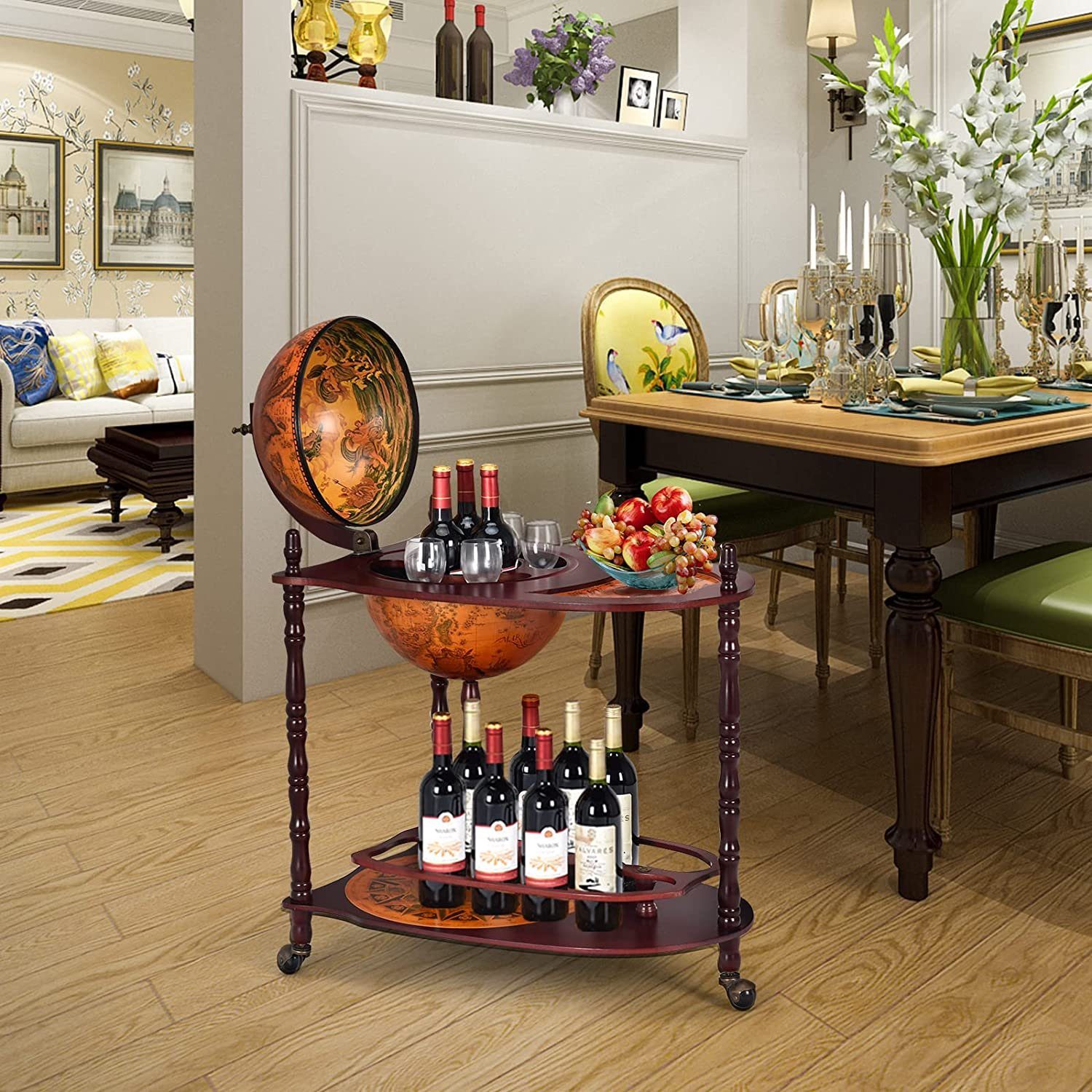 COSTWAY Weinregal Flaschenregal, Mit 3 Rollen, mit Tischplatte günstig online kaufen