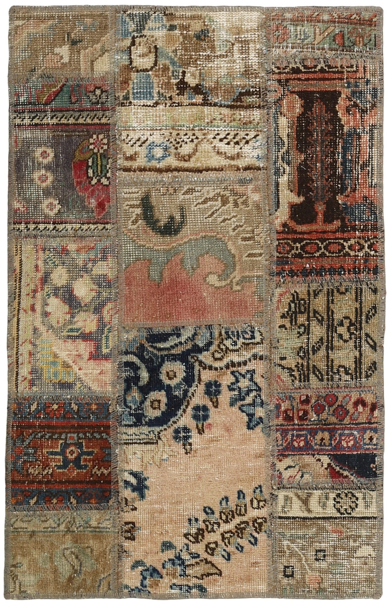 Wohnando Teppich MY-RUG Vintage Patch Work Floral & Ornamentiert 90x60cm, Rechteckig, Höhe: 10 mm, Handgeknüpfter Teppich,Handgesponnene Wolle, mit Naturfarben gegärbt