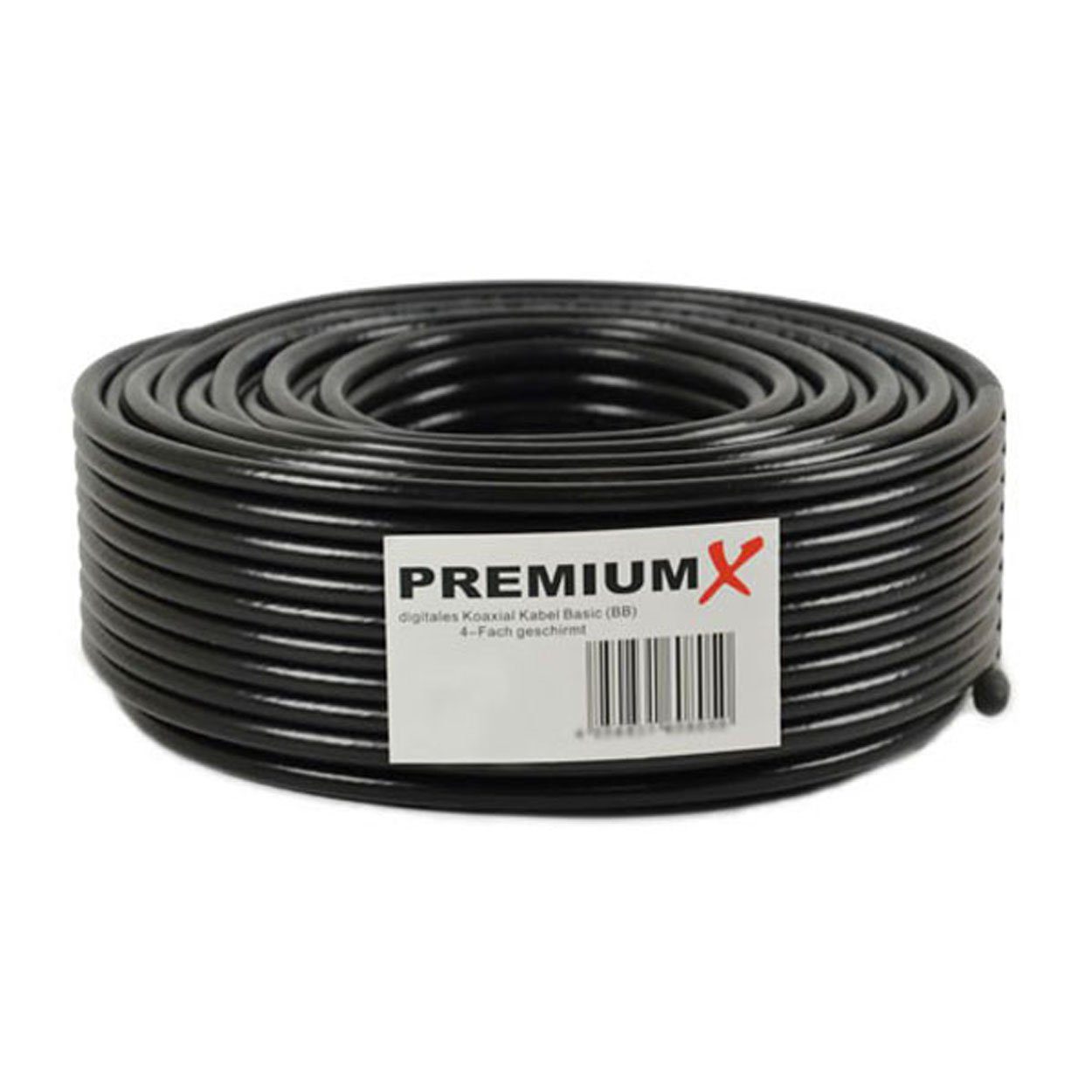 PremiumX 50m BASIC Koaxialkabel schwarz 135dB 4-fach CCS SAT Kabel TV-Kabel