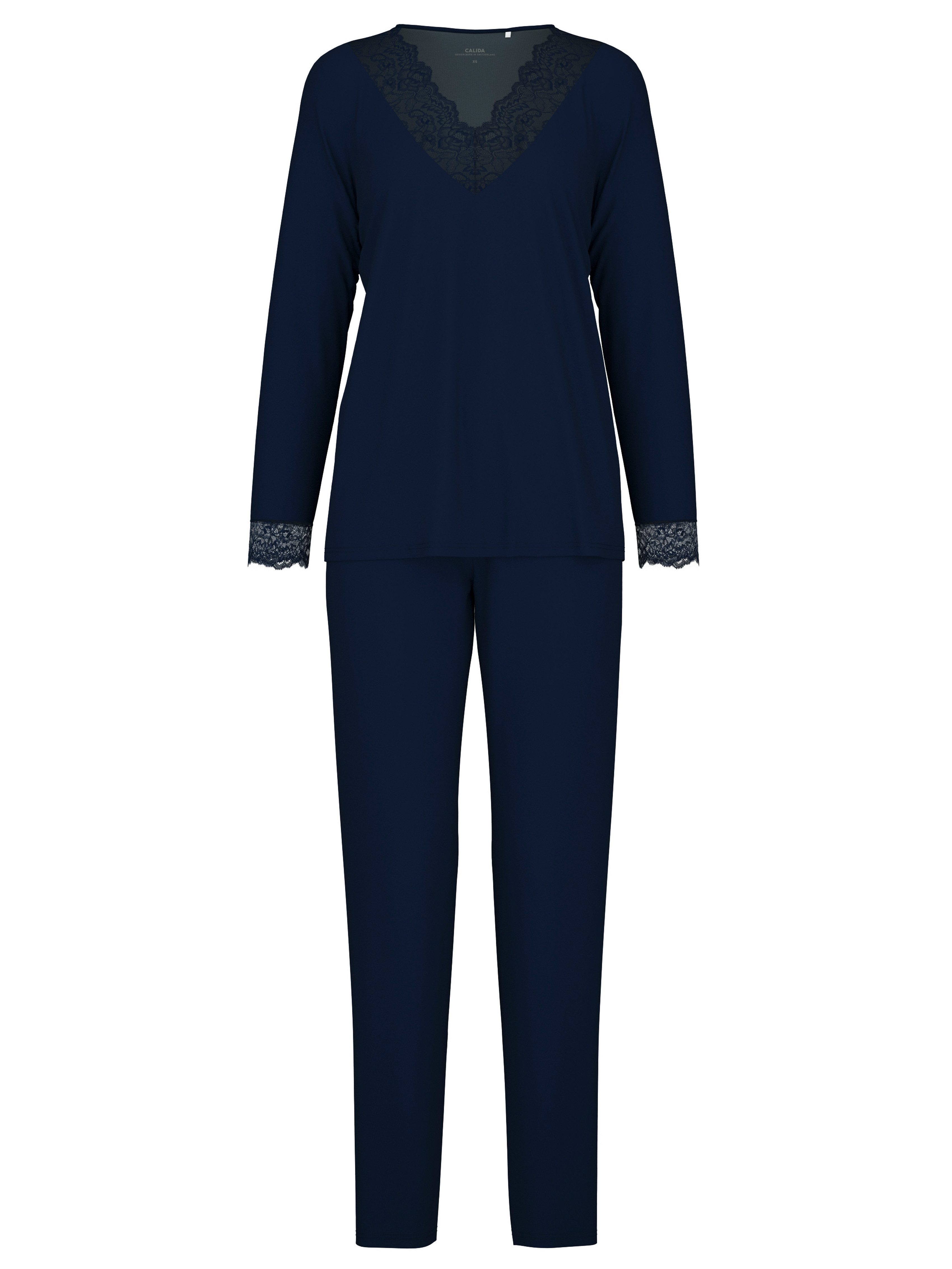 CALIDA Schlafanzug Elegant Dreams (2 tlg) Spitze an Ausschnitt und Bündchen, Single Jersey, elastisch, weich