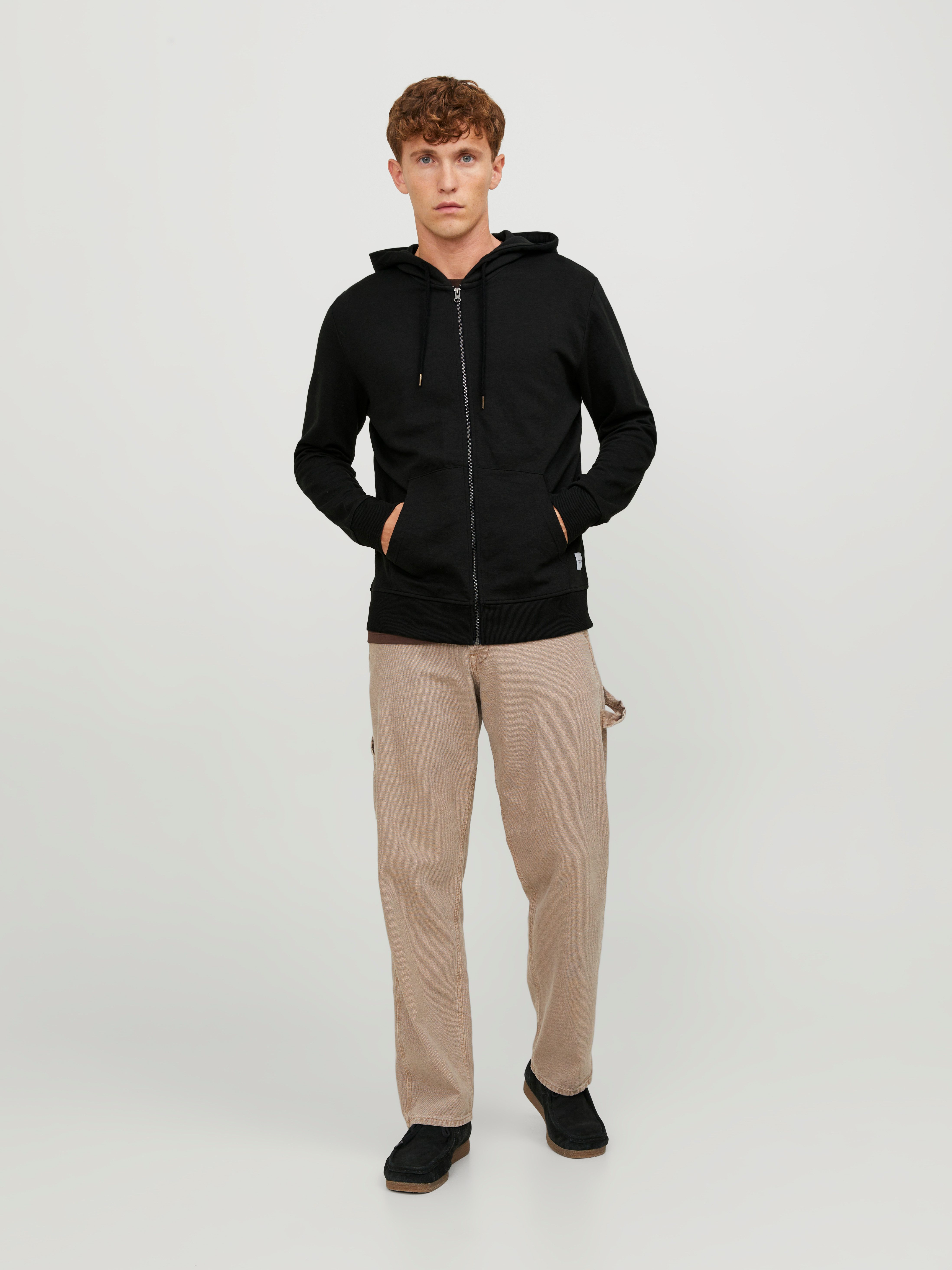 Jack & Jones Kapuzensweatjacke JJEBASIC Hoodie mit Rippbündchen und angenehmem Tragegefühl unifarben, modisch, regular fit, Baumwollmischung, Rundhals
