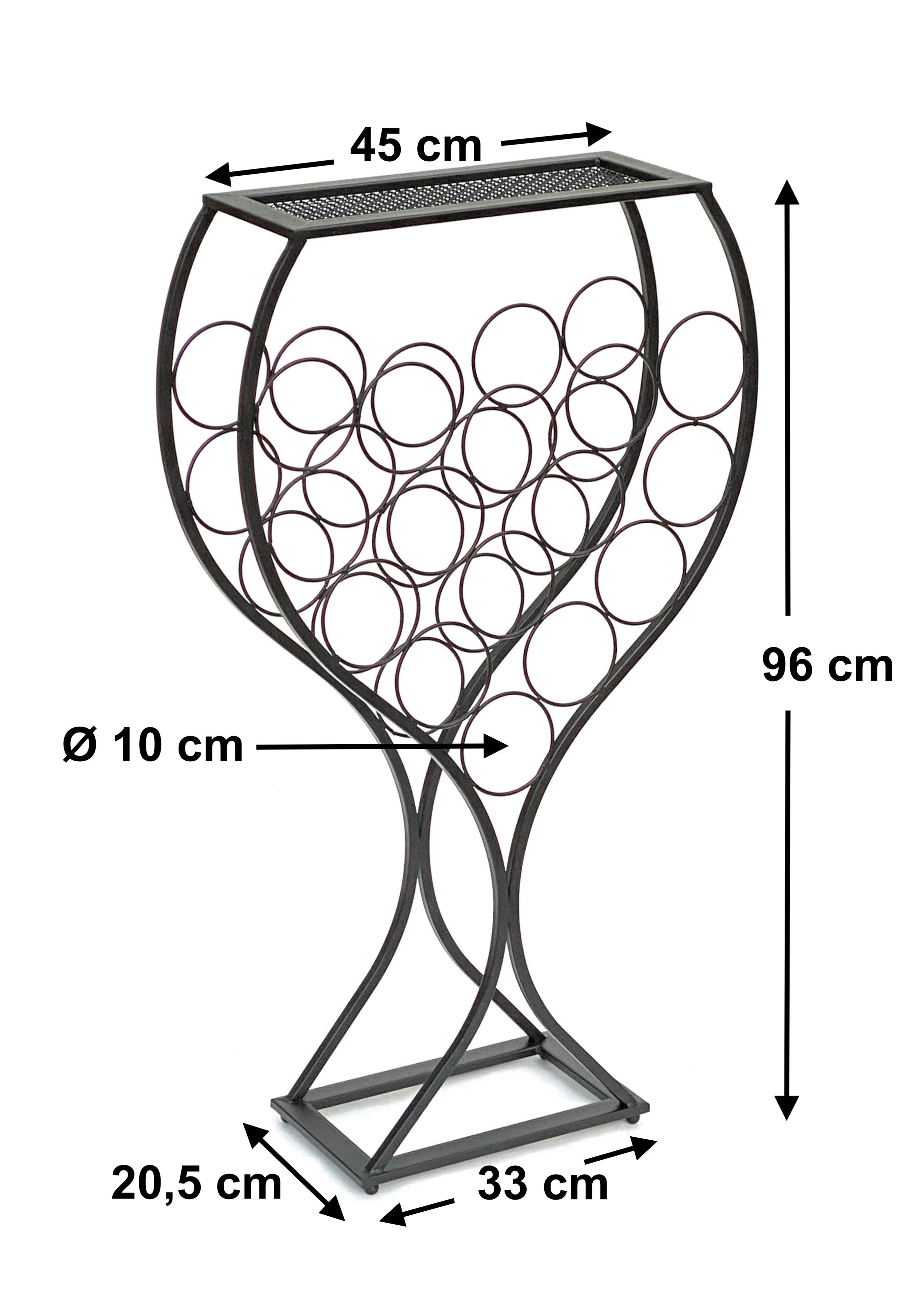 DanDiBo Weinregal im Weinglas Design Metall Schwarz Flaschenregal stehend 100 cm 96211, für 15 Flaschen, mit Ablage, aus Schmiedeeisen