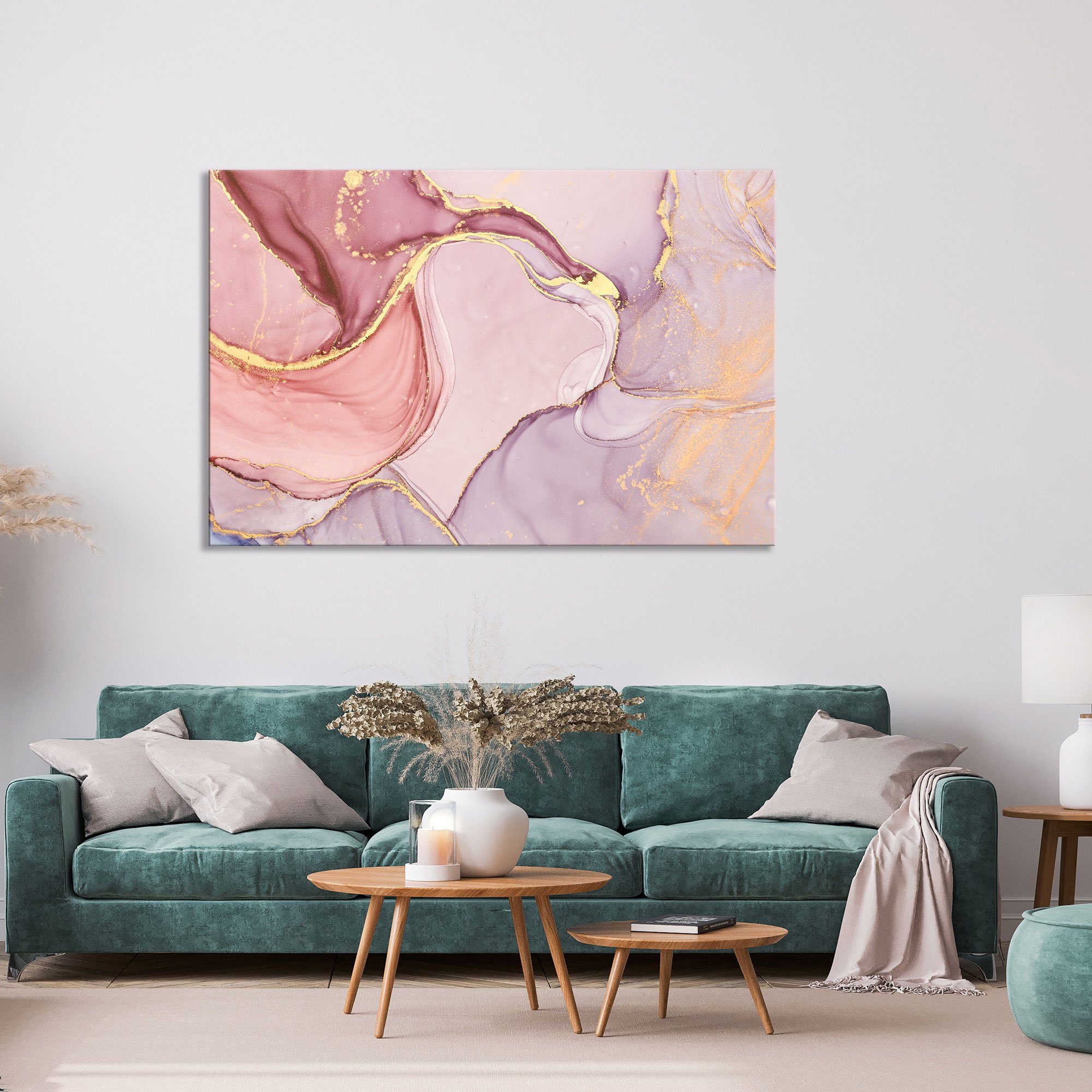 WallSpirit Leinwandbild "Marmor Goldrosa" - XXL Wandbild, Leinwandbild geeignet für alle Wohnbereiche