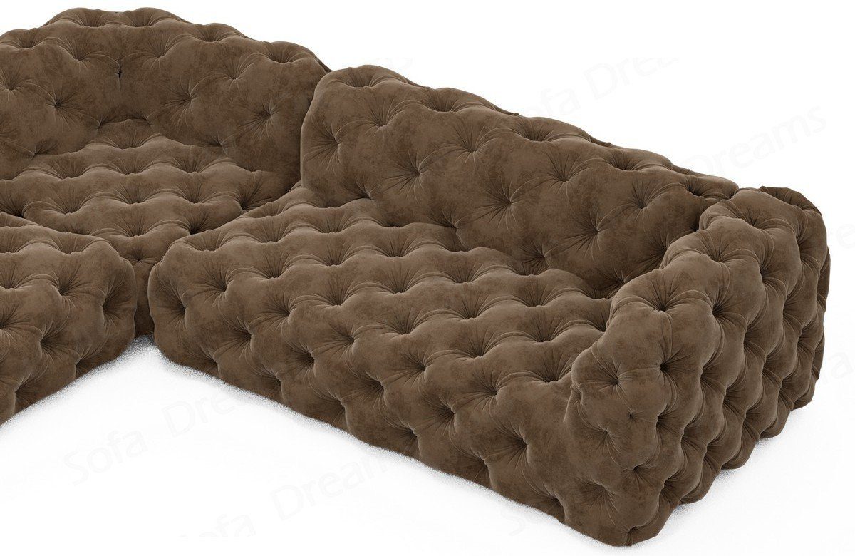 Ecksofa Couch Sofa Stoff Stoffsofa, Form Samtstoff im Chesterfield hellbraun09 Dreams Sofa L Stil Lanzarote Luxus