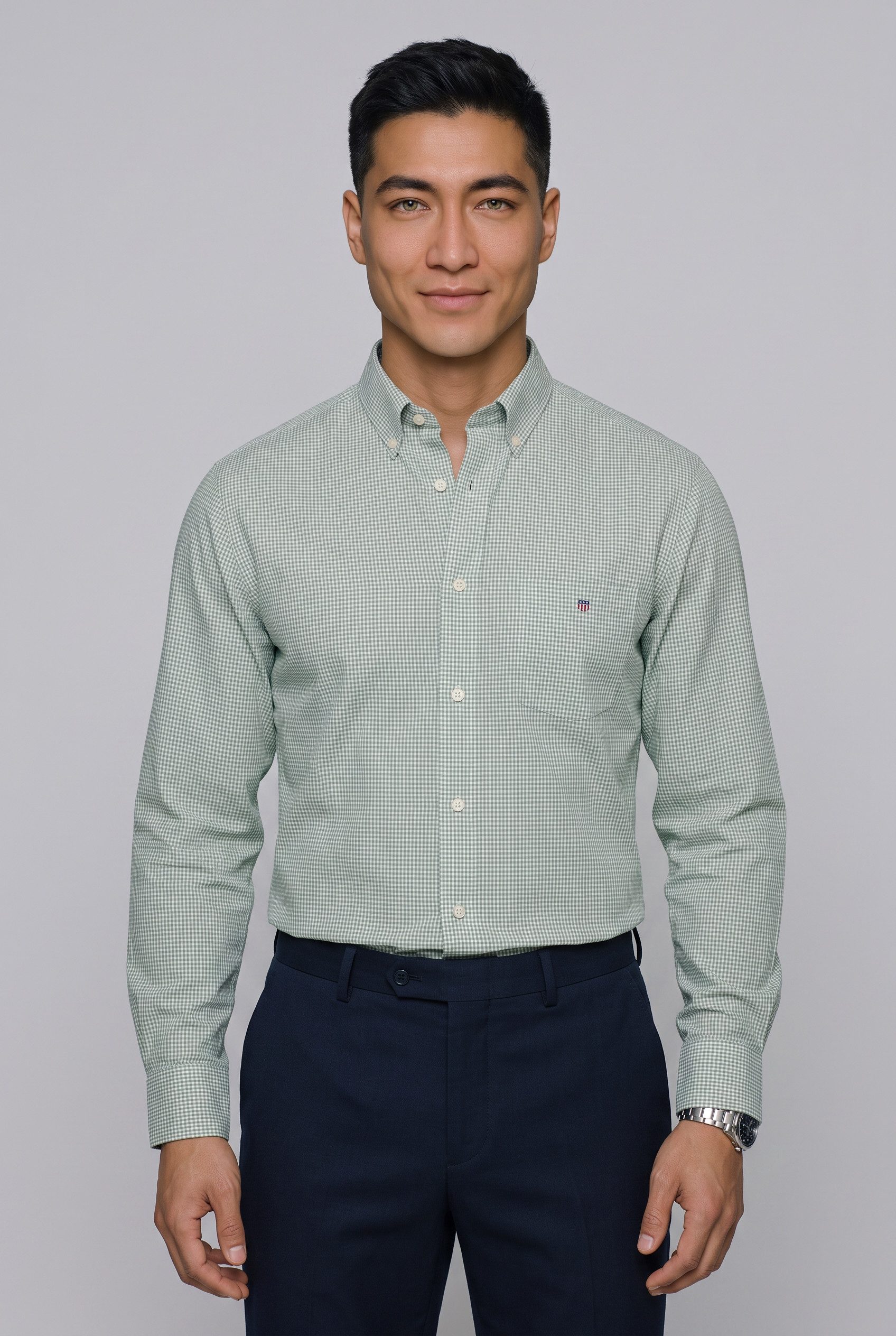 Gant Langarmhemd REG CLASSIC POPLIN GINGHAM SHIRT mit Logostickerei, Baumwoll-Popeline