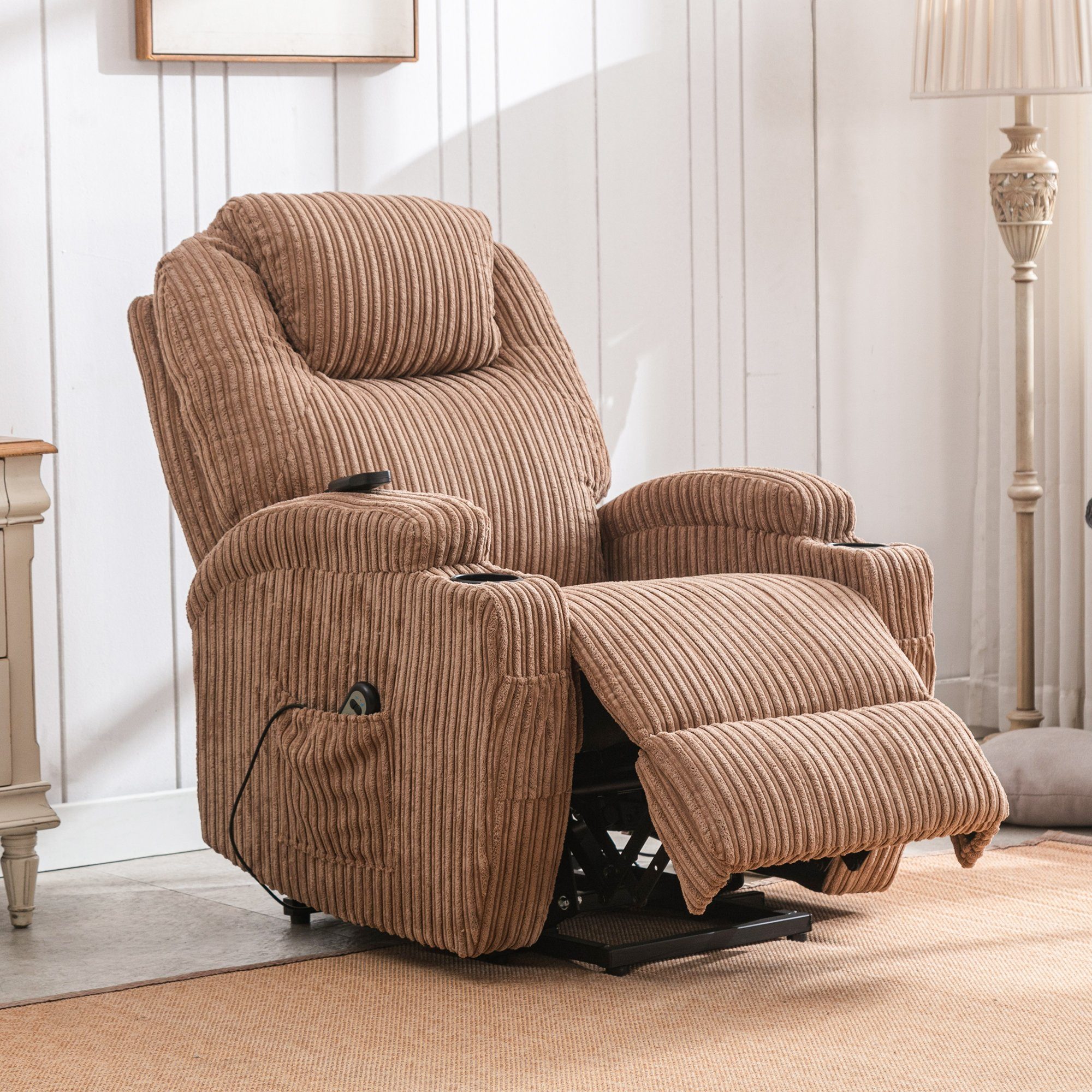 Merax TV-Sessel Wärmefunktion und Vibrationsmassage, Massagesessel mit relaxfunktion, Fernbedienung und USB Braun | Fernsehsessel