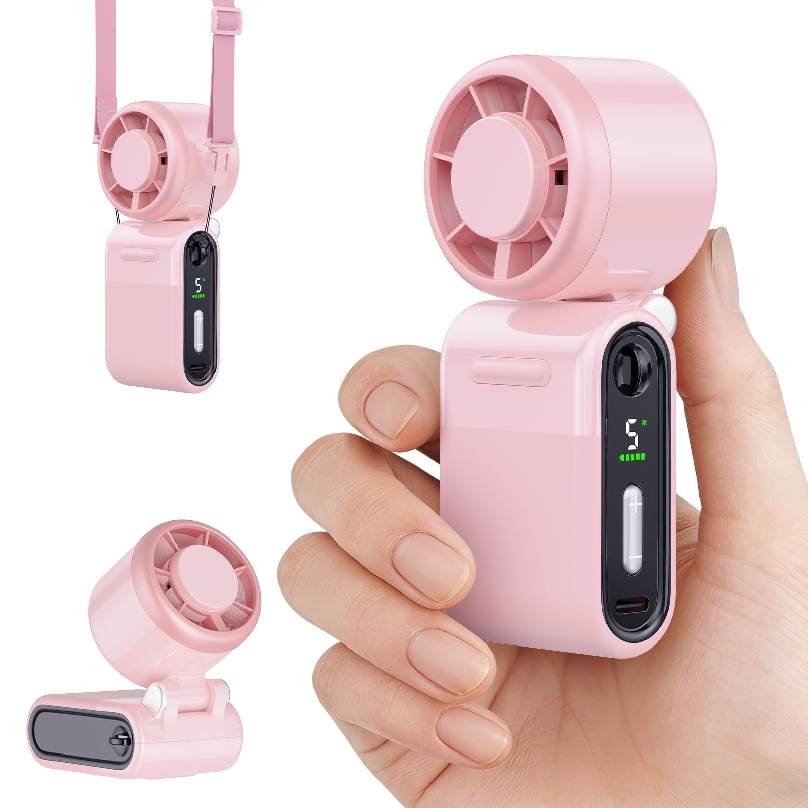 nsihing Handventilator Tragbarer Mini-Handventilator mit Turbo-Funktionm,Leise und langlebig, Kompakt & leistungsstark: 5 Stufen, Akku wiederaufladbar, handlich