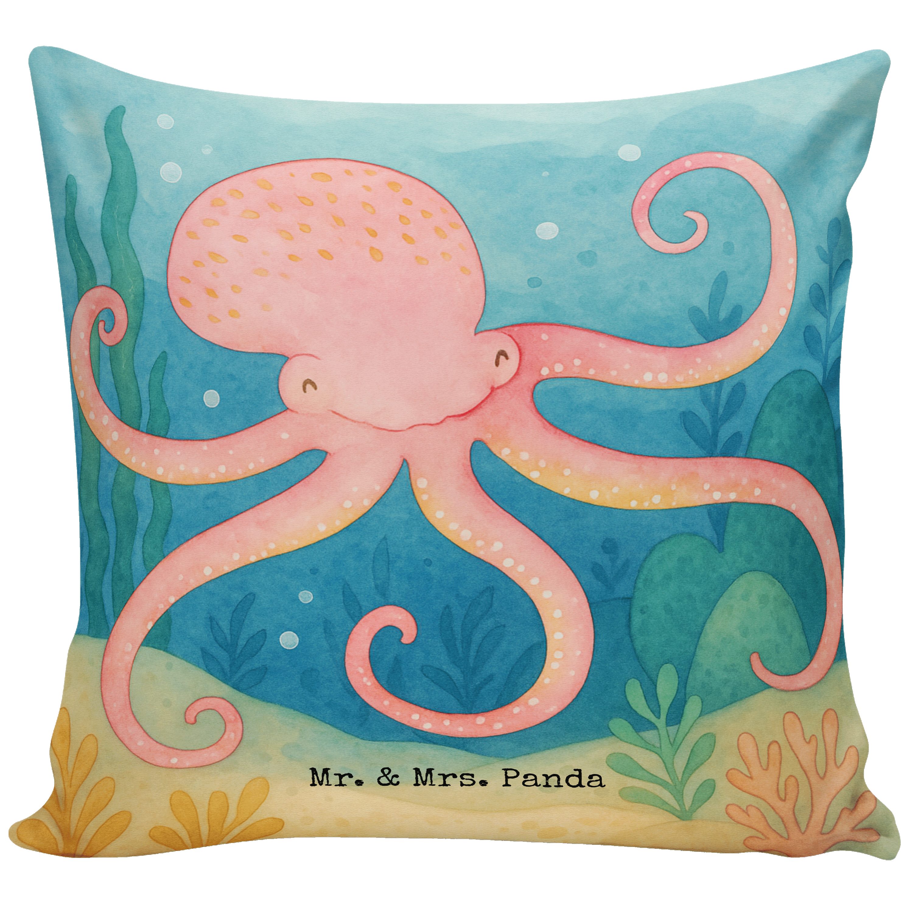 Mr. & Mrs. Panda Dekokissen Tintenfisch Design, kuschelkissen 40x40, Weiß, Meer, 40x40, Ozean, So, 40x40 kissen Ozean Meerestier