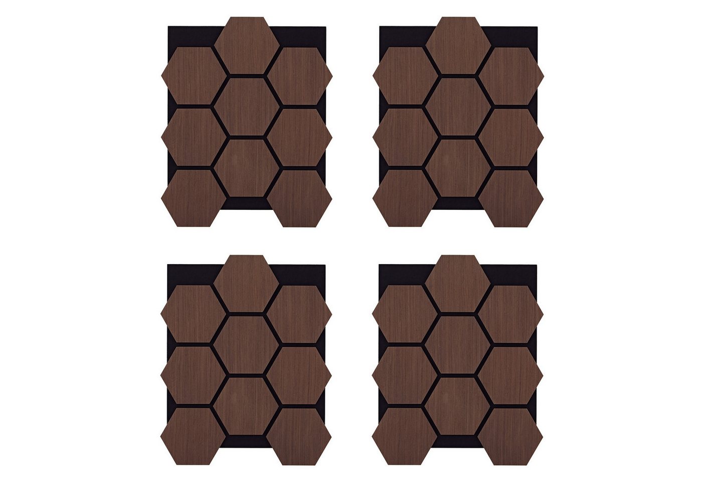 Thumbnail - Homestyle4u Wandpaneel 76x62 cm Hexagon 4er/8er Set Akustikpaneel Holz Schallschutz Filz, (4-tlg) 4er Set 3D Dunkelbraun...