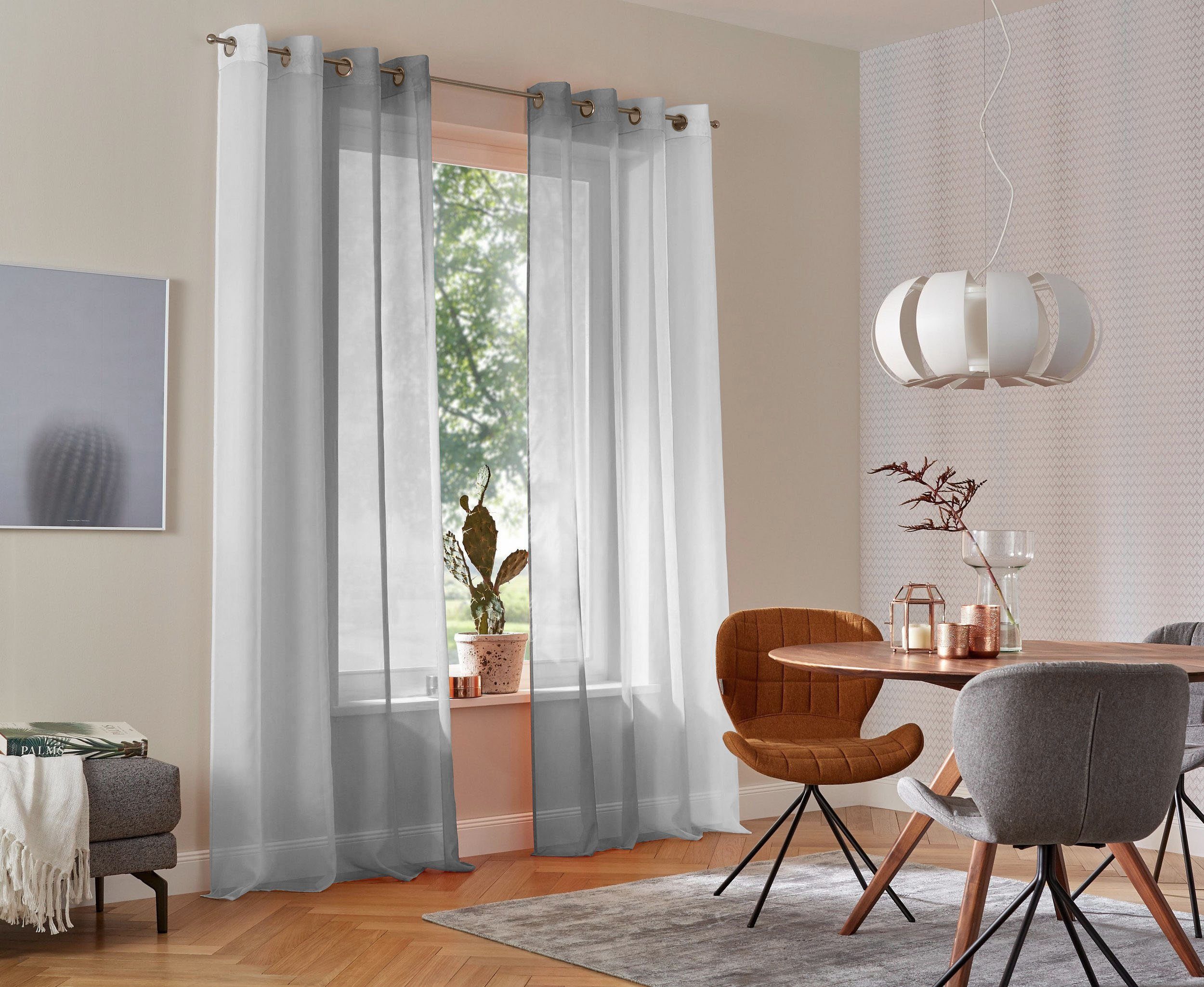 Gardine Valverde, my home, Ösen Fertiggardine, grau transparent Voile, Farbverlauf, Vorhang, St), (2 transparent