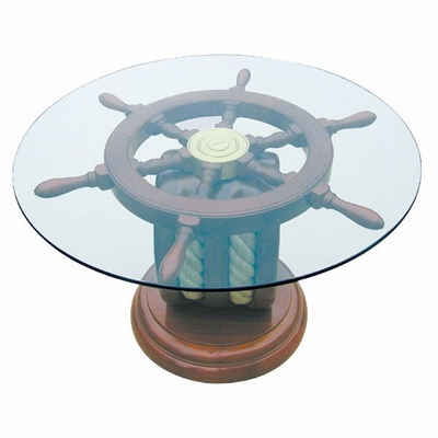 Linoows Beistelltisch Maritimer Salon Tisch Kajüten Tisch mit Glasplatte (1), Kapitänsmöbel aus edlem Holz