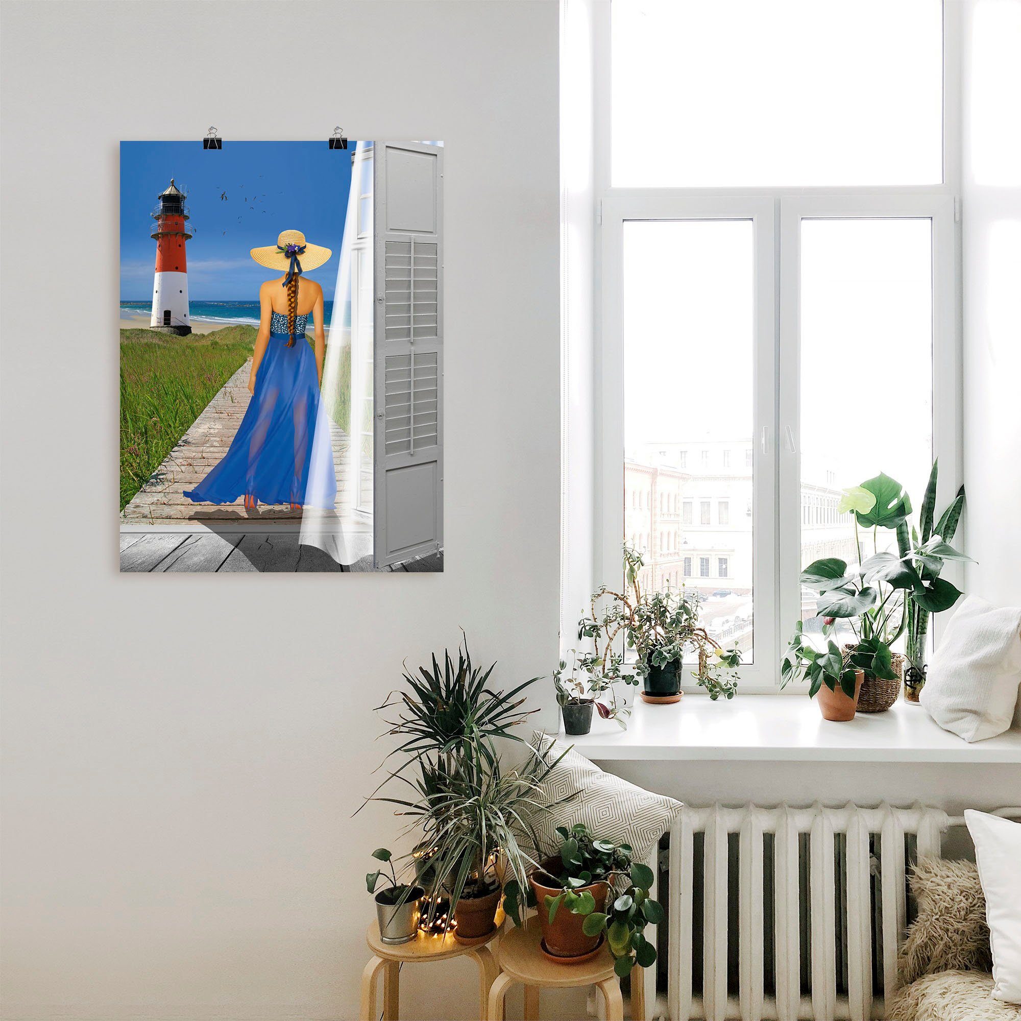 Wandbild Meer, Alubild, in als oder Urlaub Artland am Frau Leinwandbild, versch. St), (1 Größen Wandaufkleber Poster