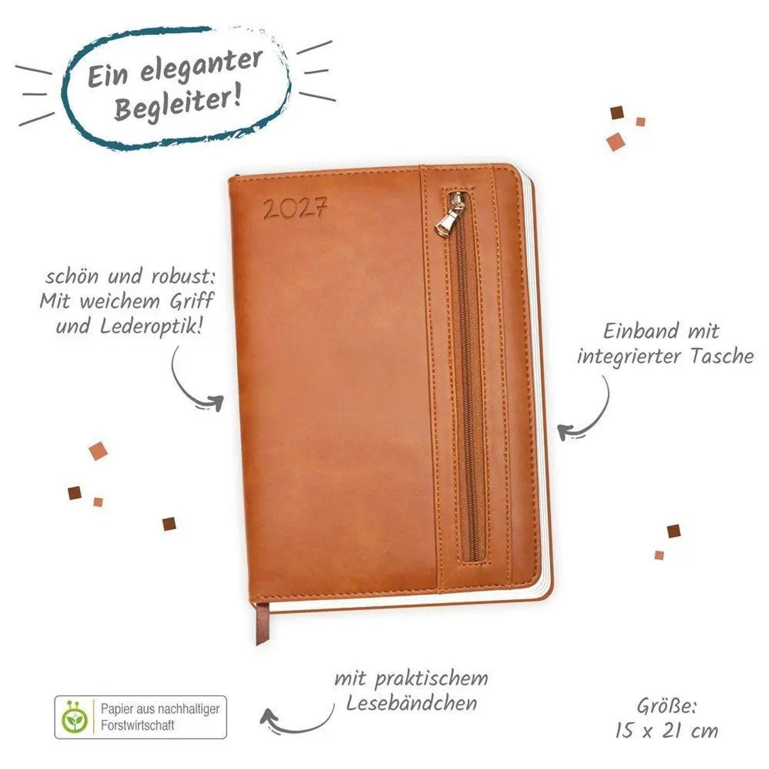 Trötsch Verlag Taschenkalender TRÖTSCH - Wochenplaner A5 mit Tasche Braun 2027