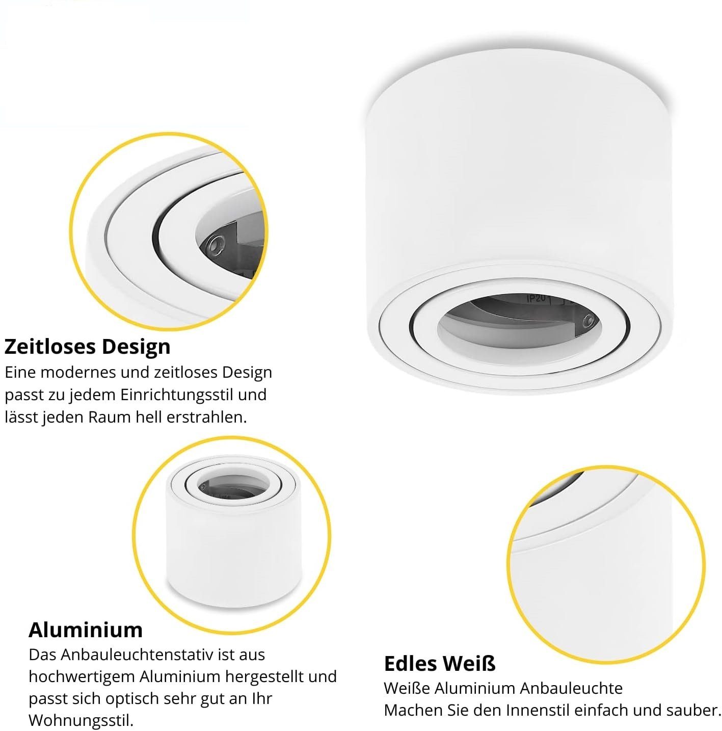 Sweet LED Aufbauleuchte flach IP44 Aluminium Deckenspot für Bad & Küche, ohne Leuchtmittel, Aufbaustrahler LED, Aufbauspot, Deckenstrahler
