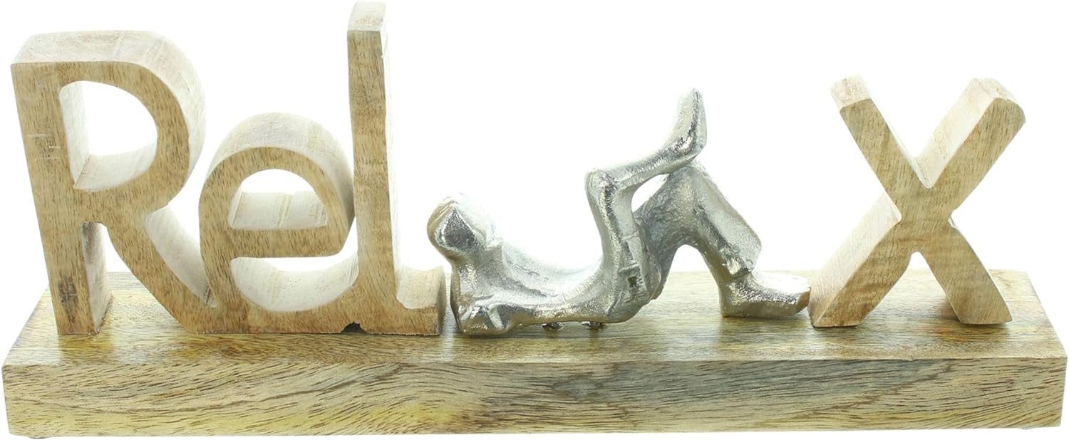 Deko-Schriftzug "Relax" aus Mangoholz & Aluminium, 32 cm breit, Deko Aufsteller