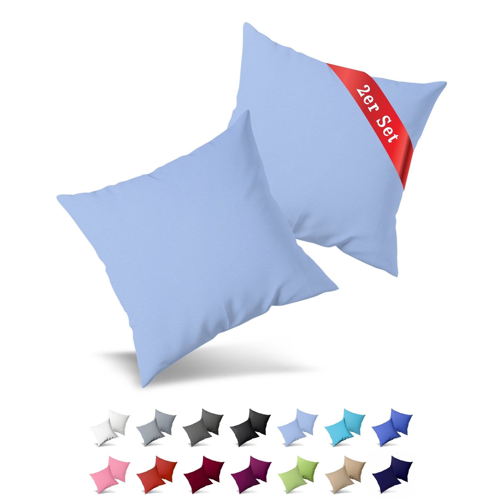 Buymax Kissenbezüge Kissenbezug 100% Baumwolle Premium Jersey, (2 Stück), Kissenhüllen, Reißverschluss, atmungsaktiv, unifarben, einfarbig