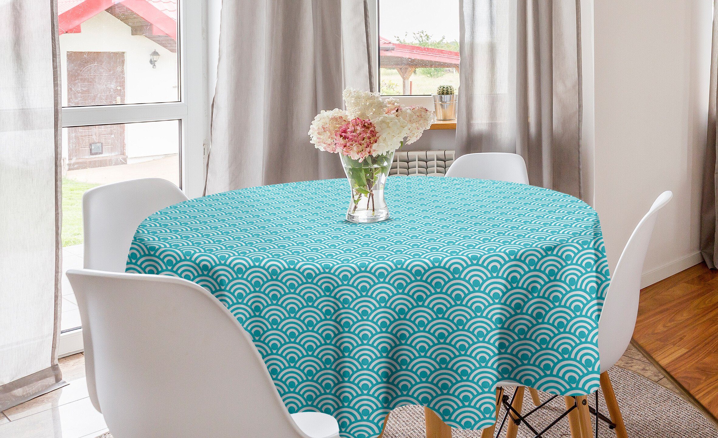 Abakuhaus Tischdecke Kreis Tischdecke Abdeckung für Esszimmer Küche Dekoration, Abstrakt Japanisches Muster Waves