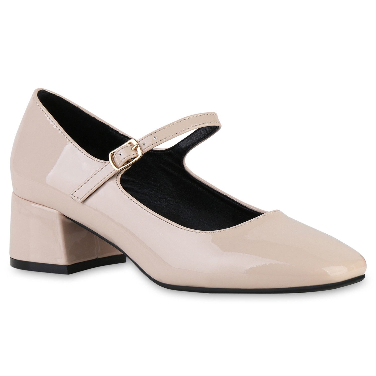 VAN HILL 21646536 KY L1097 Damen Pumps Beige 36 Mary-Jane-Schuhe Damen Mary Janes Pumps Klassische Lack Eckige
