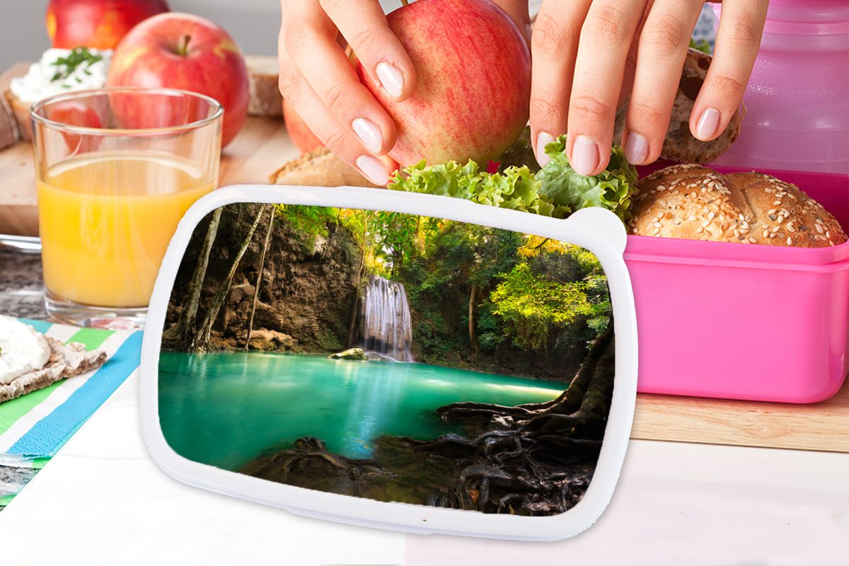 Mädchen, Brotdose Lunchbox (2-tlg), Kunststoff Erawan-Nationalpark, Thailand, rosa Sonnenlicht Brotbox Erwachsene, einem an Snackbox, Kunststoff, Kinder, MuchoWow im Wasserfall für