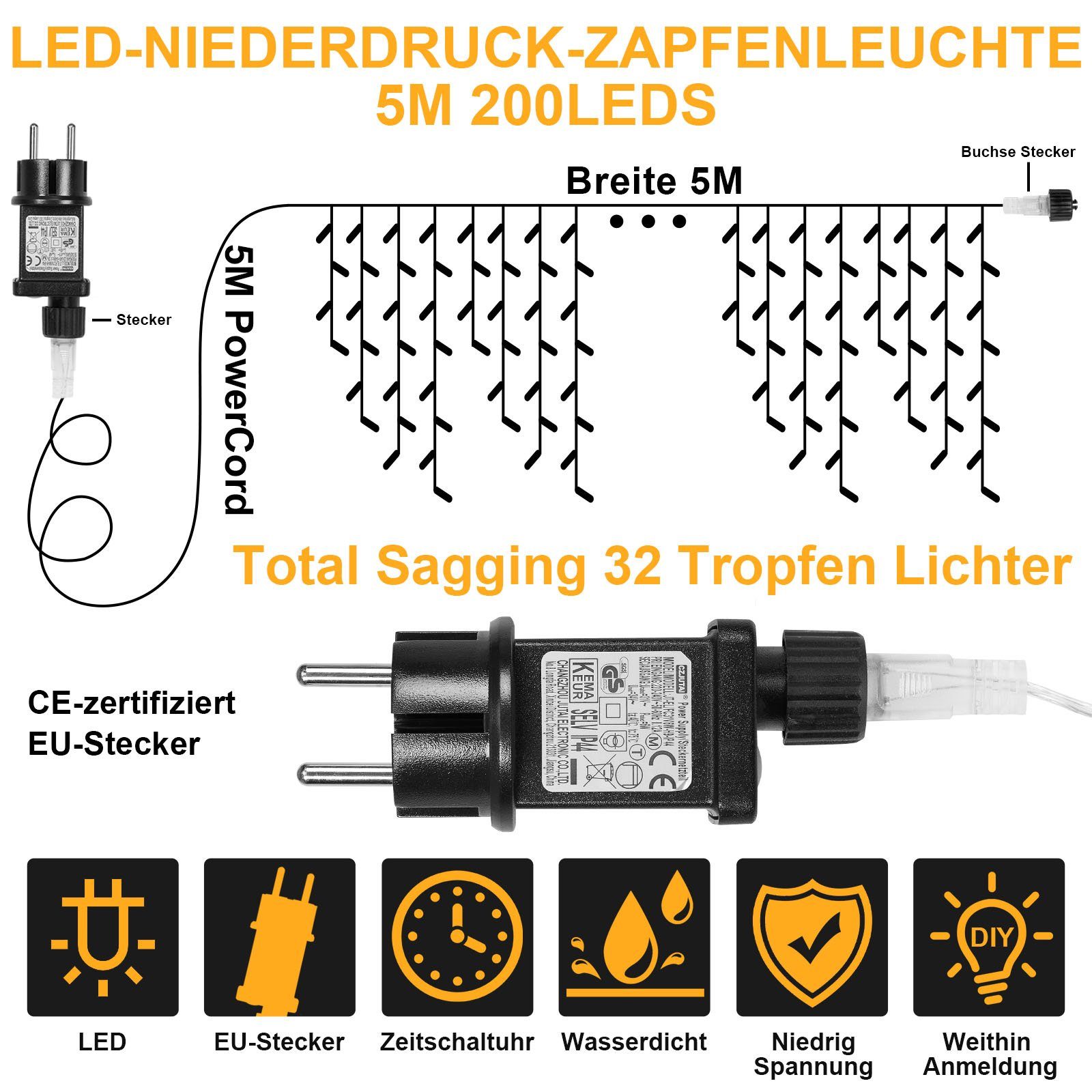 Rosnek Lichtervorhang 31V, 5-15M, 8 Modi, günstig online kaufen