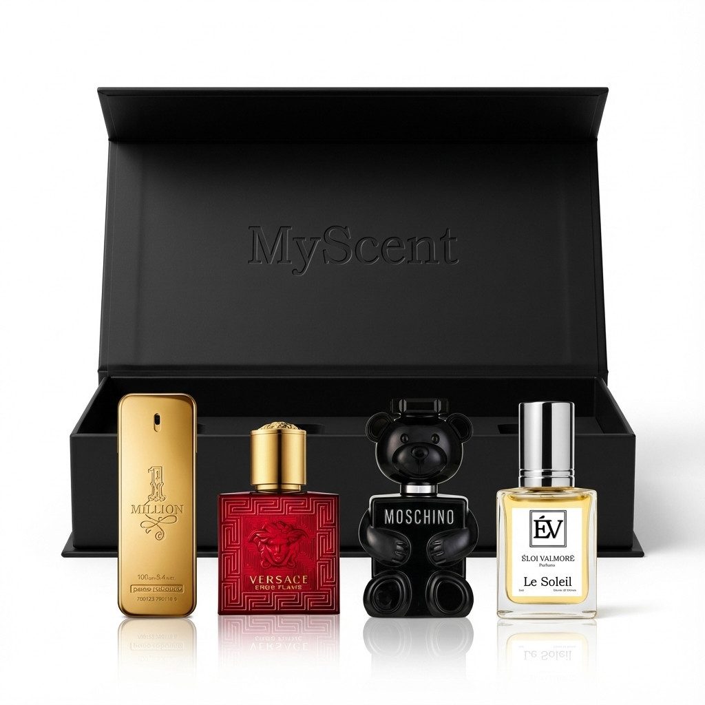 MyScent® Duft-Set Miniatur Parfum Set 4 Mini Parfüms für Damen & Herren – Duftset, zum Testen, Reisen oder Verschenken – inklusive Geschenkbox
